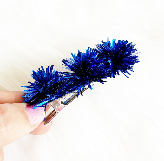 Blue Party Pom Hair Clip