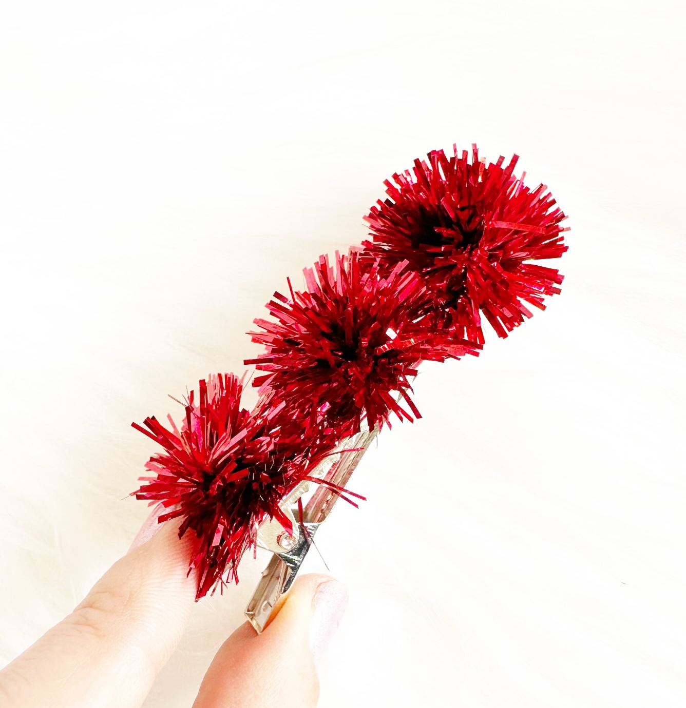 Red Party Pom Hair Clip