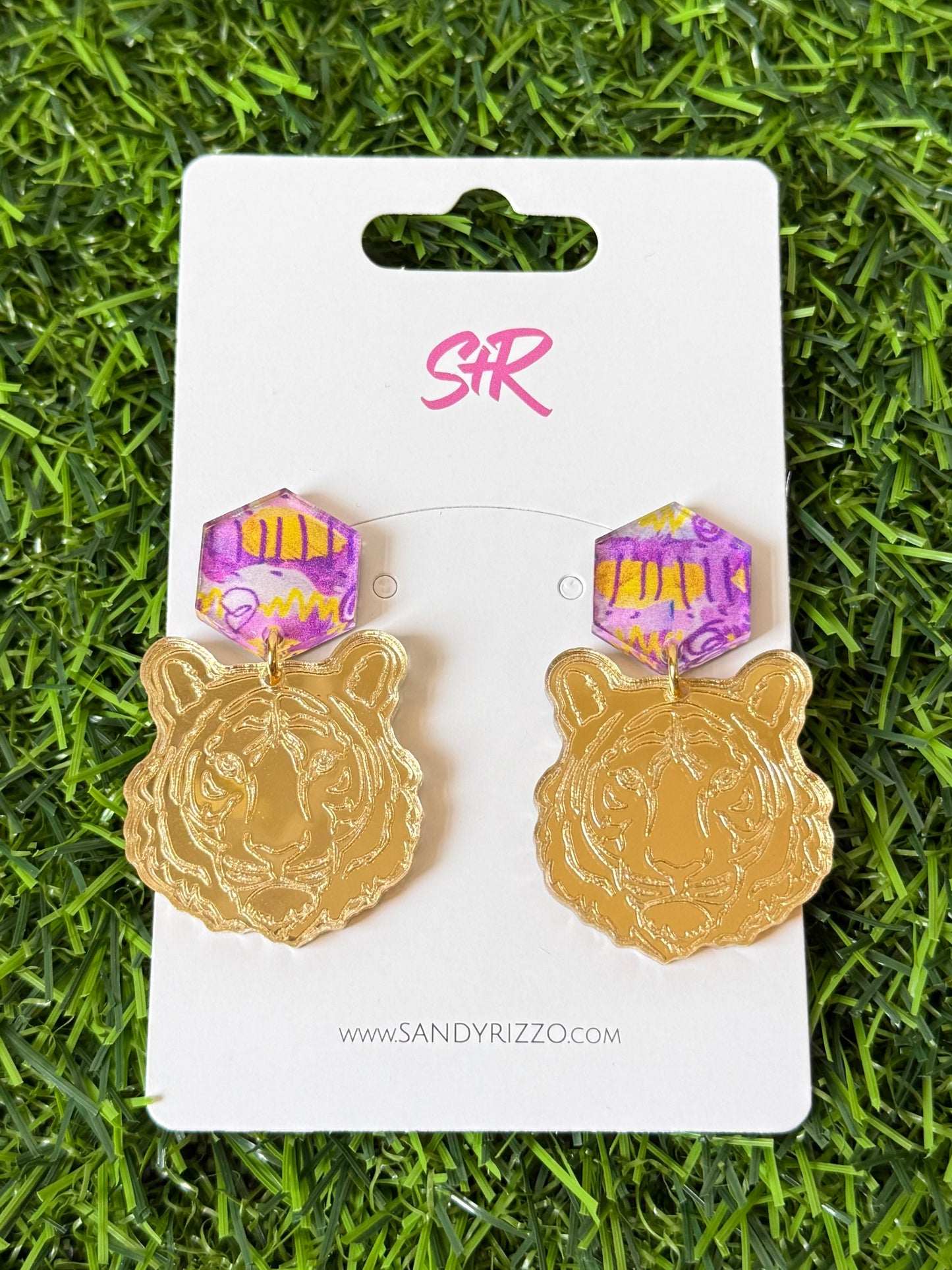 Medium Tiger Dangle with Purple and Gold Top
