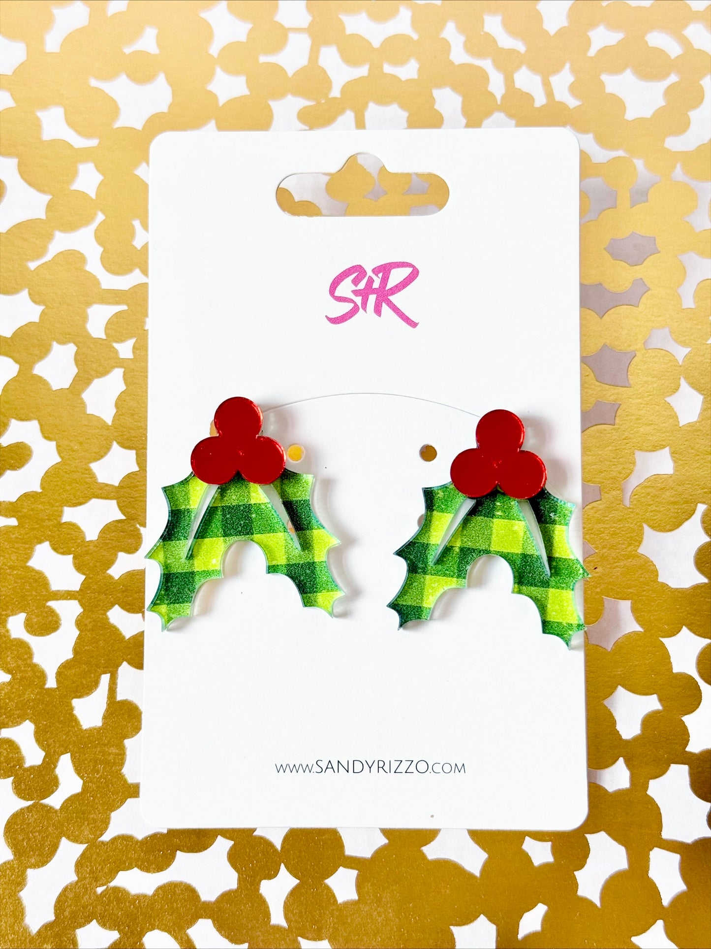 Green Plaid Holly Statement Stud