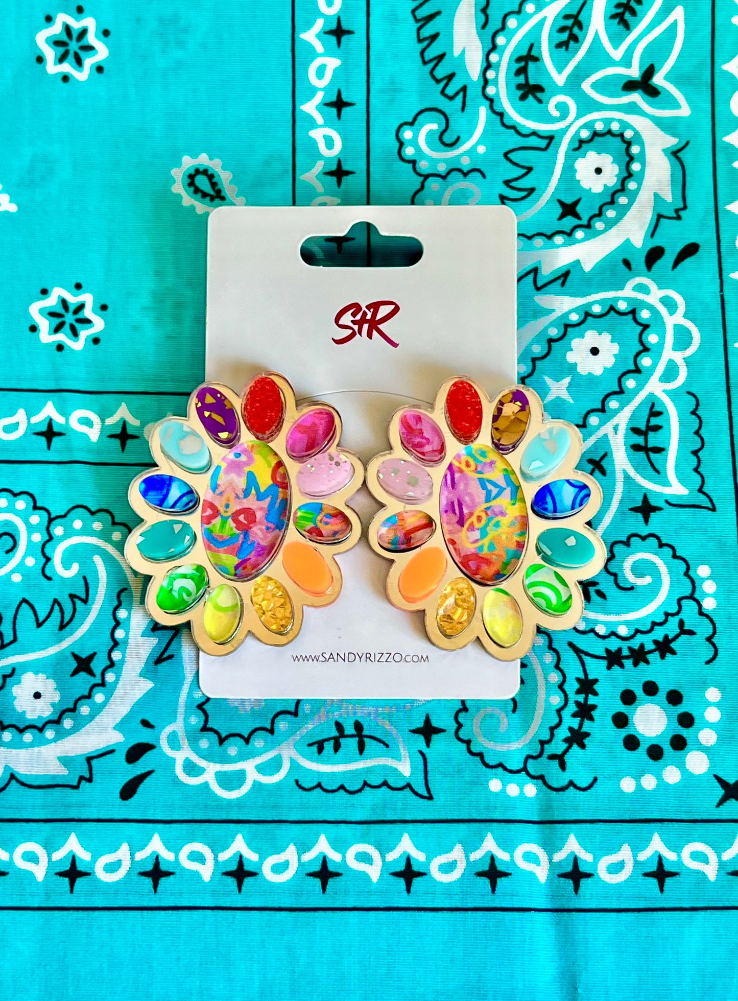 Rainbow & Silver Squash Blossom Earring
