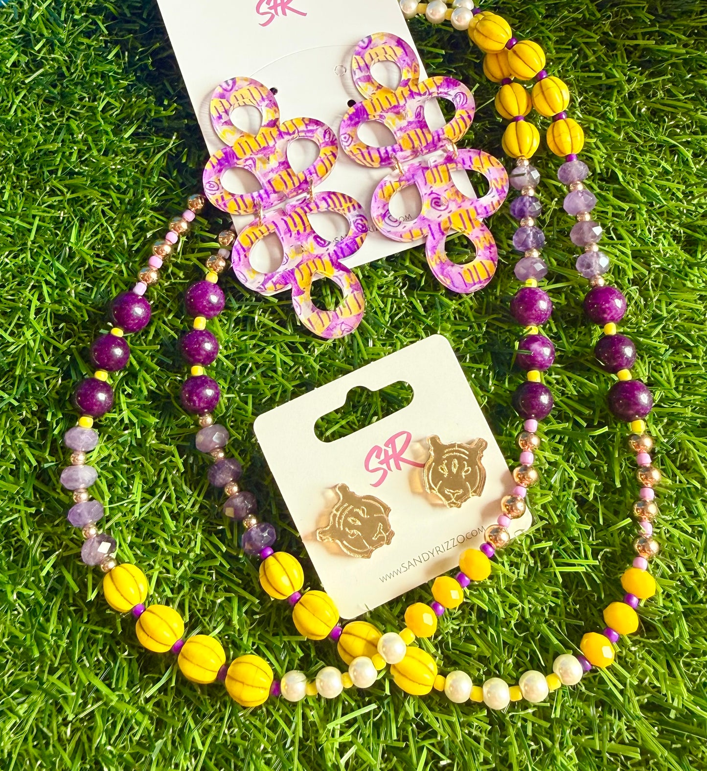 Purple and Yellow Beaded Necklace