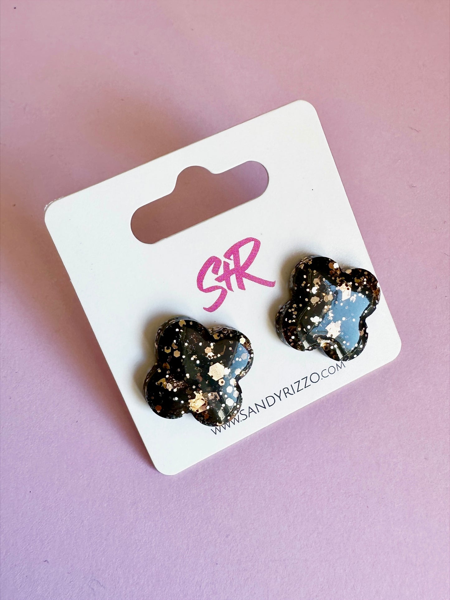 Black and Gold Quatrefoil Stud