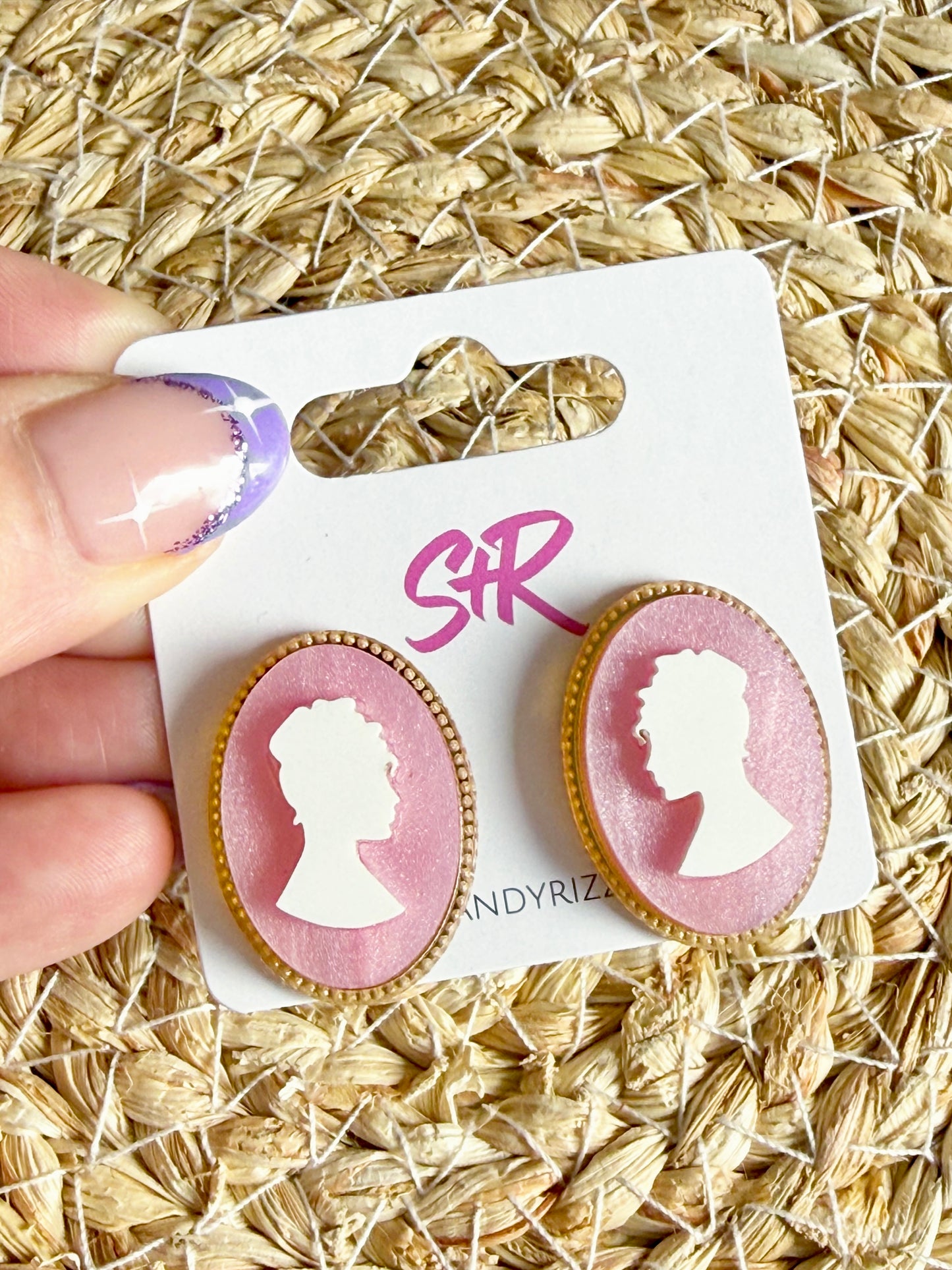 Pink Cameo Statement Stud