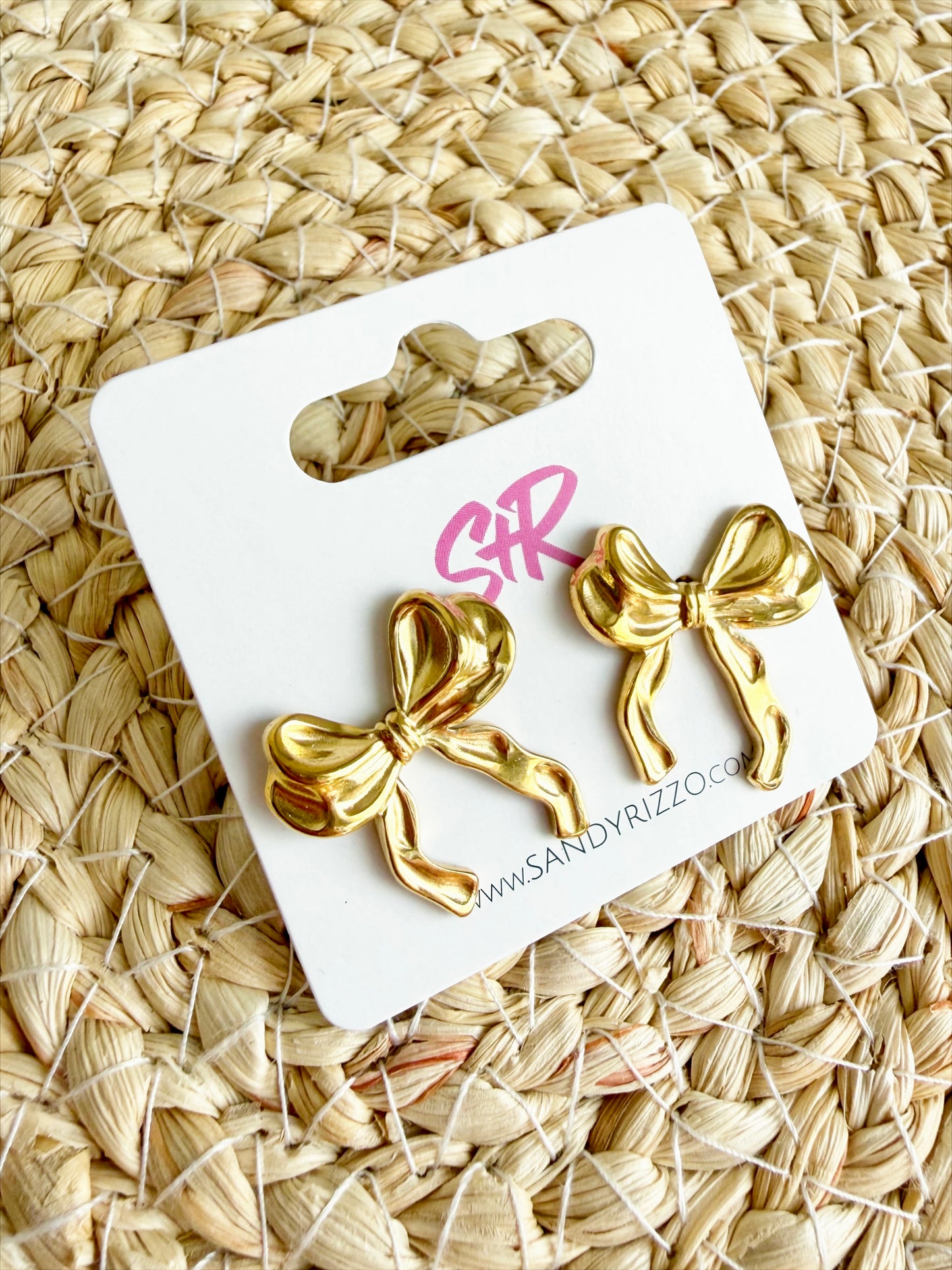 Golden Ribbon Bow Stud