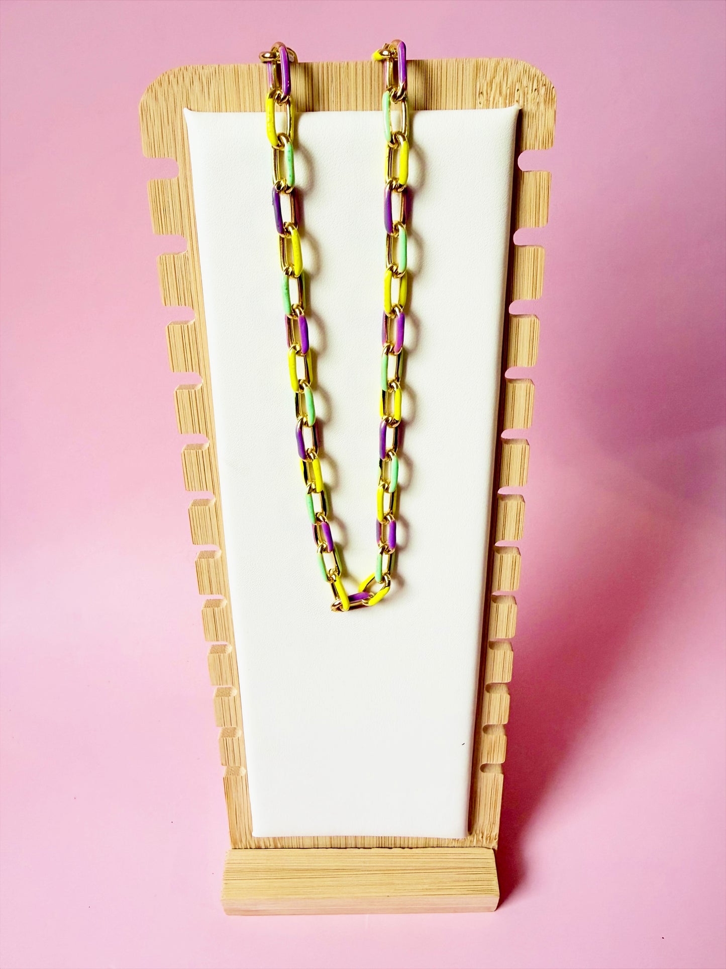 Pastel Mardi Gras Enamel Chain Necklace