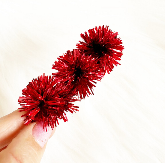 Red Party Pom Hair Clip