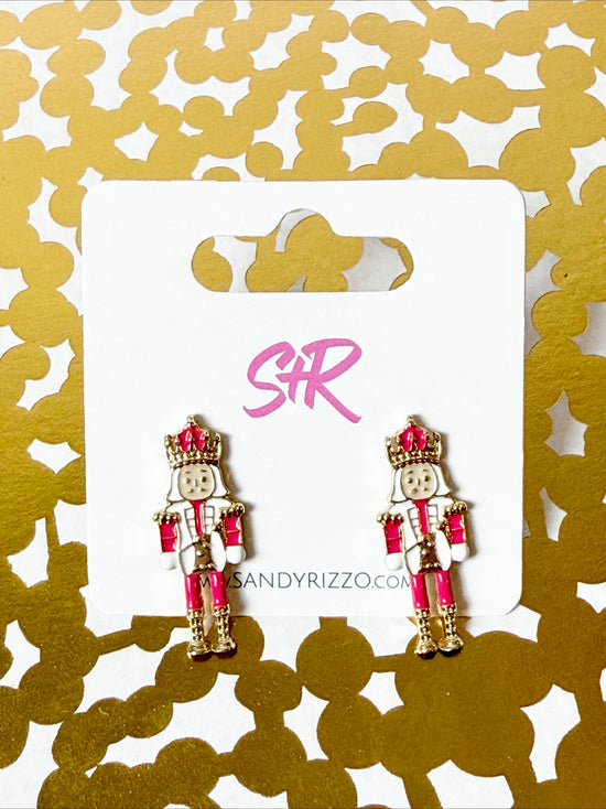 Small Hot Pink Enamel Nutcracker Stud