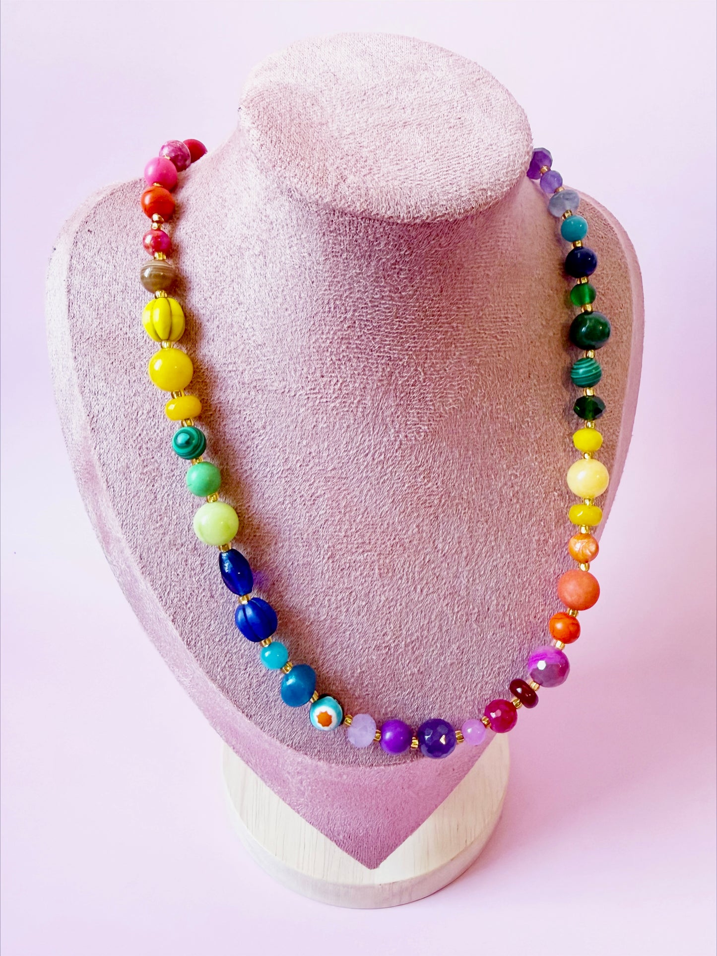 Retro Rainbow Beaded Necklace