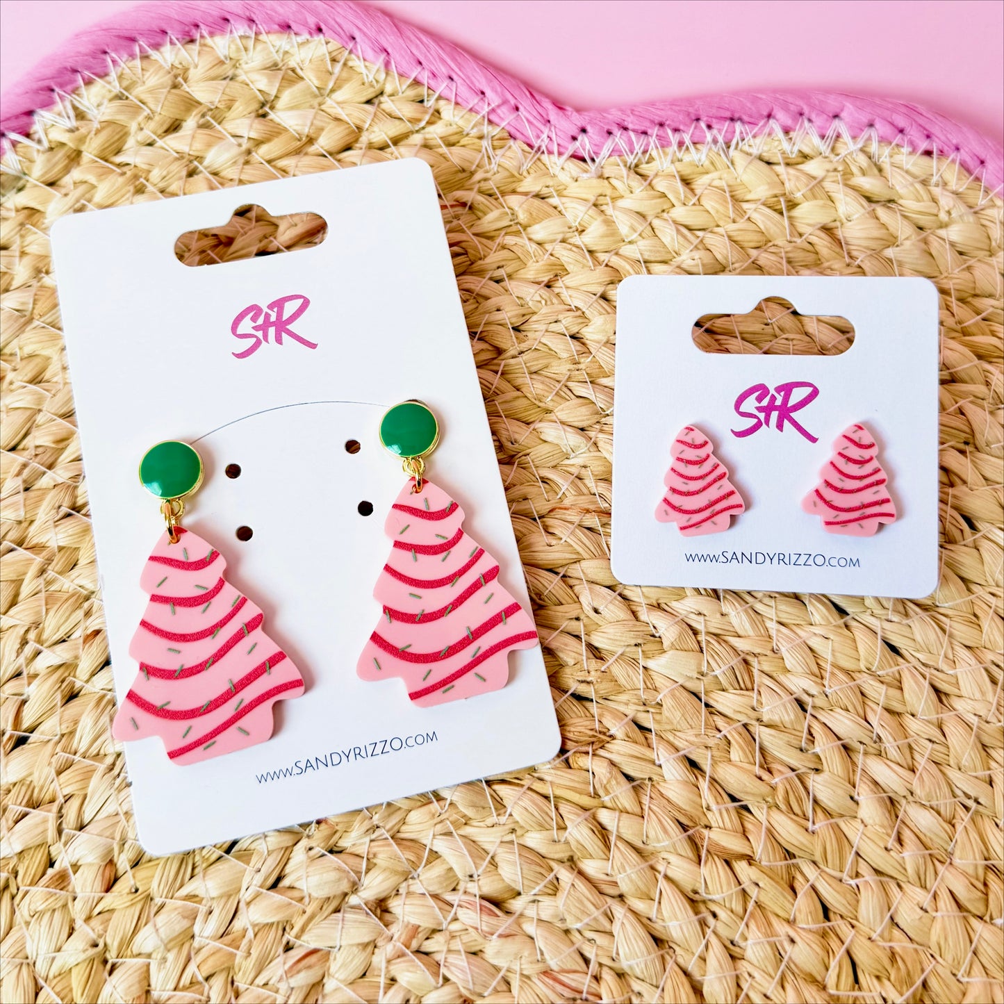 Pink Christmas Tree Cake Stud
