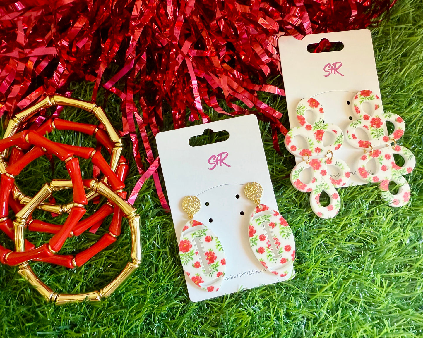 Red Floral Football Dangle