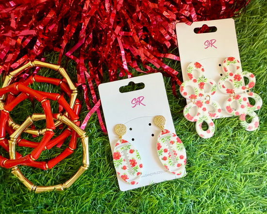 Red Floral Football Dangle