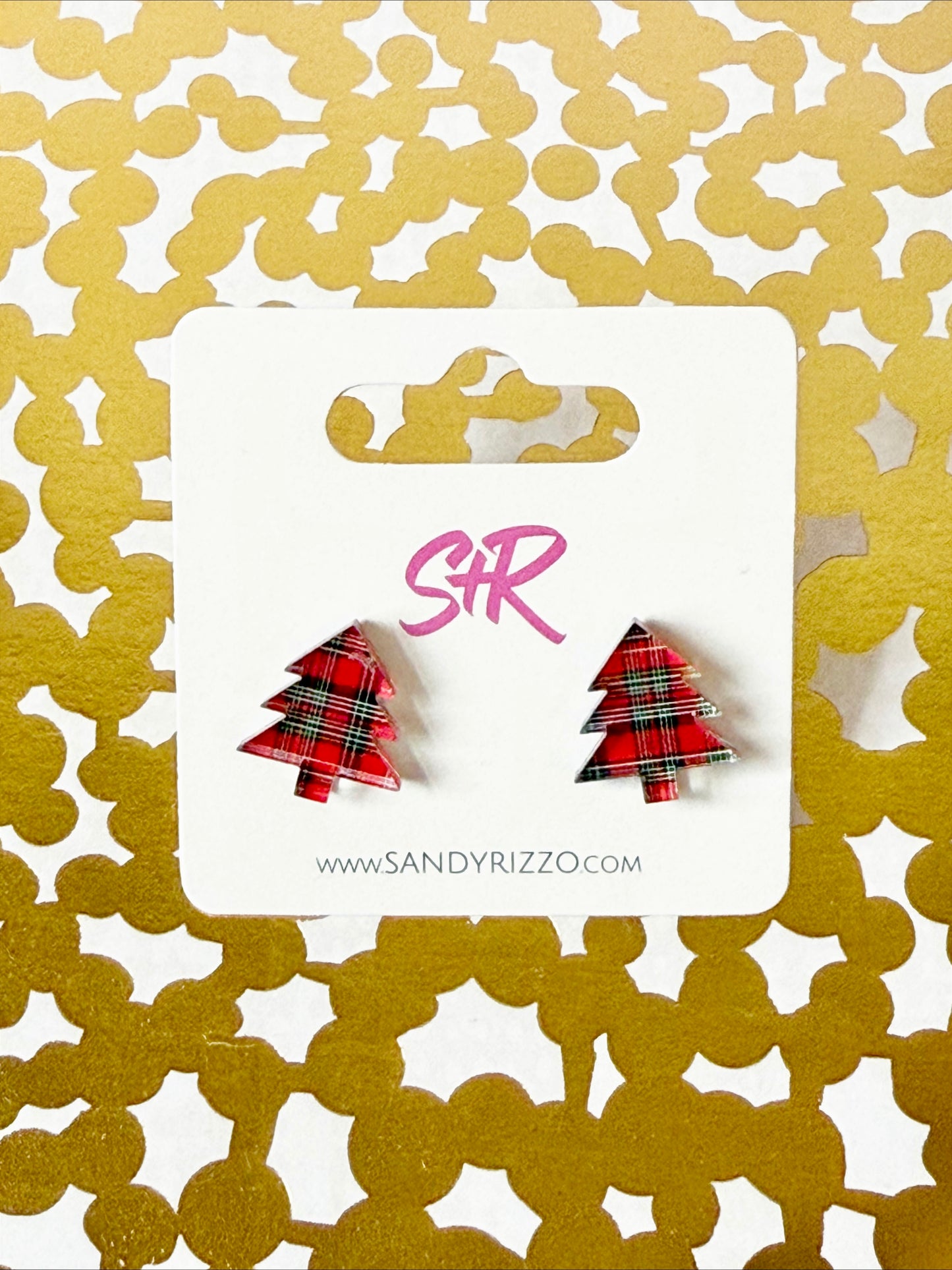 Red Plaid Christmas Tree Stud