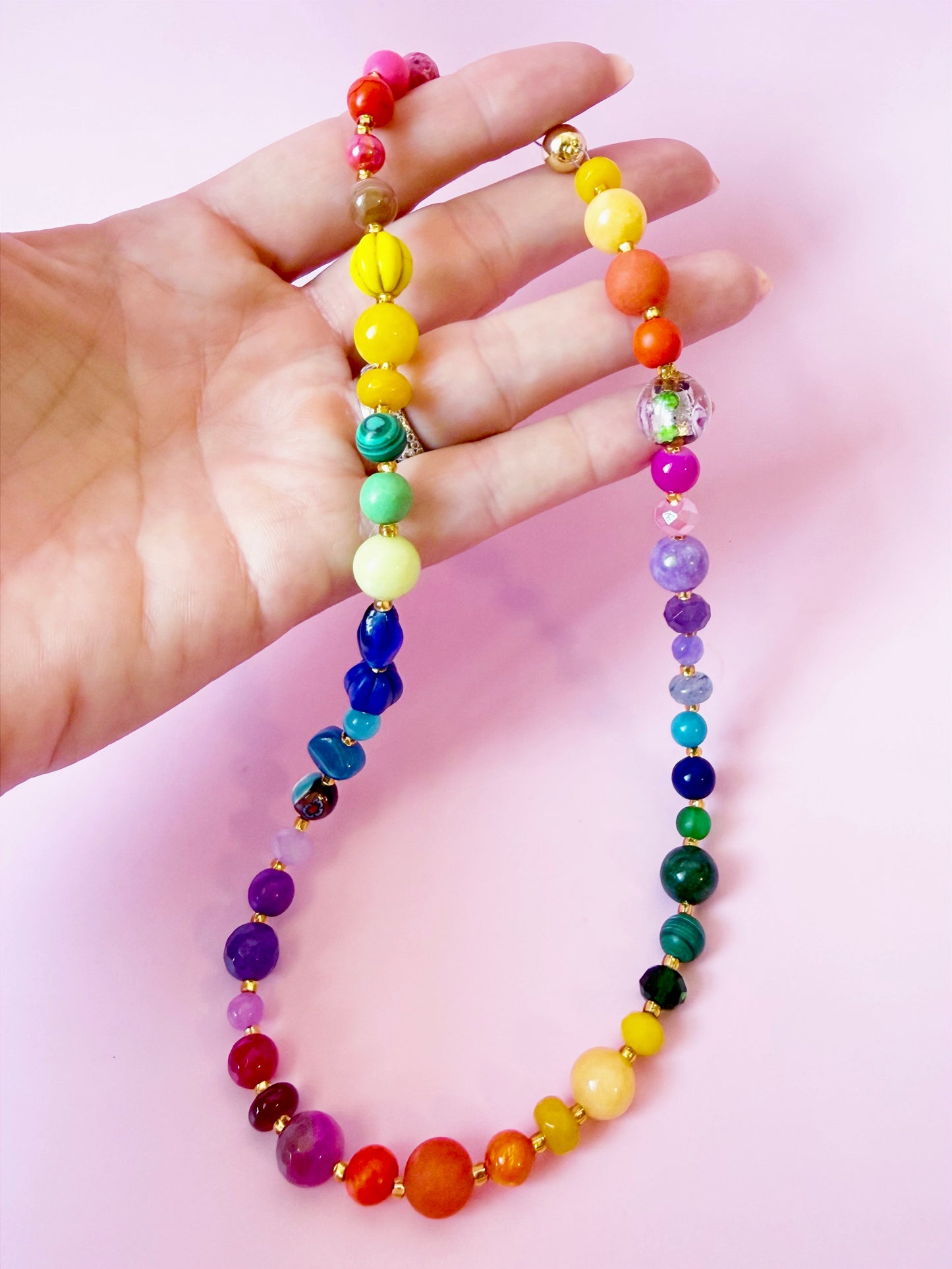 Retro Rainbow Beaded Necklace