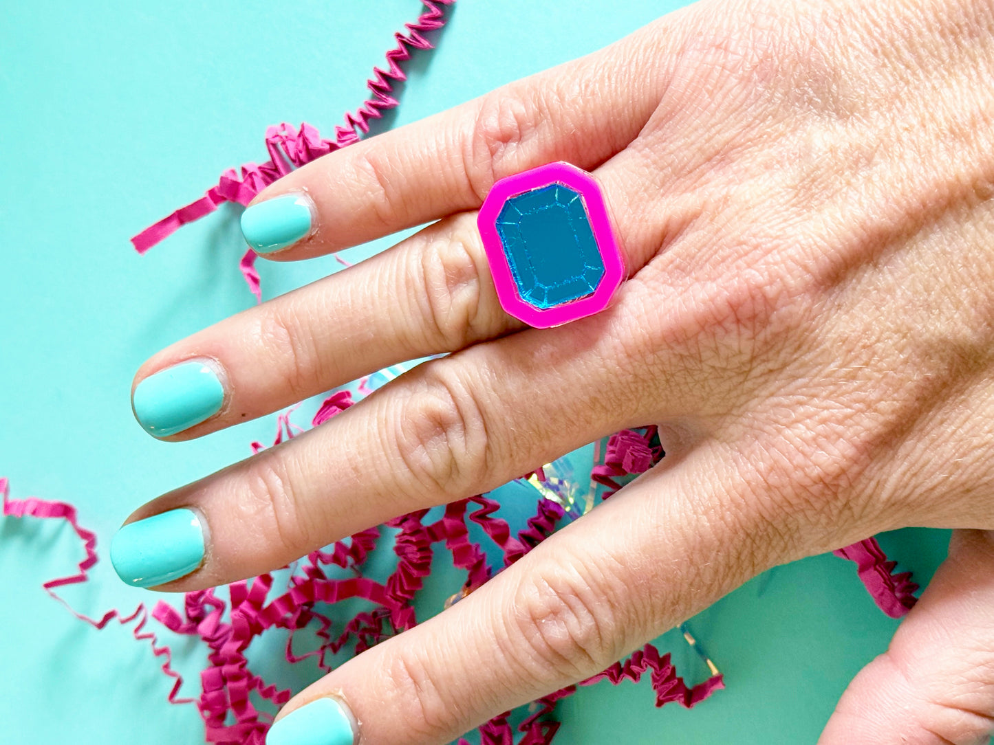 Pink and Blue Gem Ring