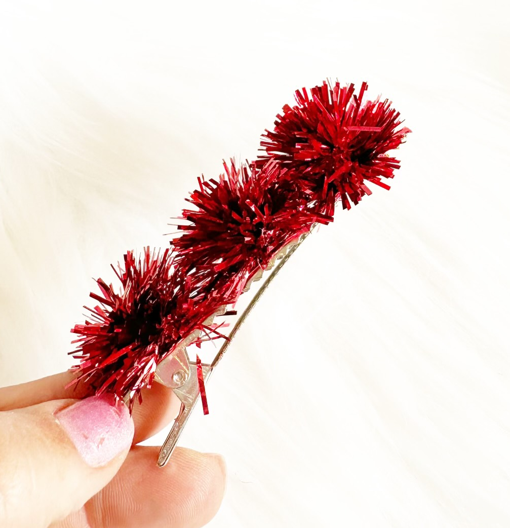 Red Party Pom Hair Clip