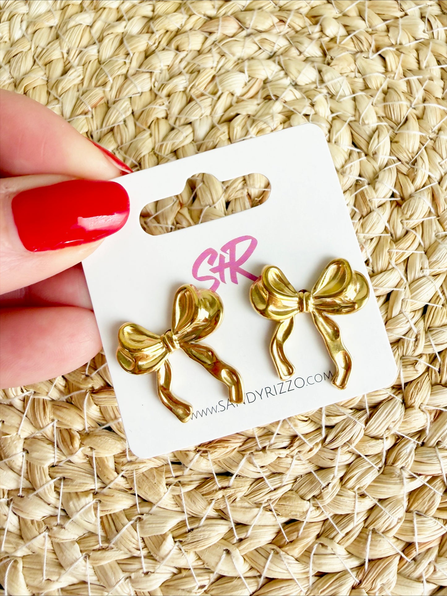 Golden Ribbon Bow Stud