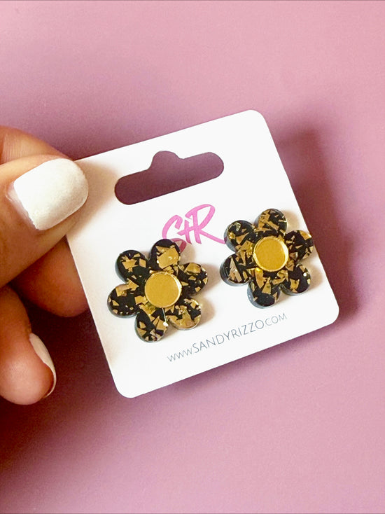 Black and Gold Daisy Stud