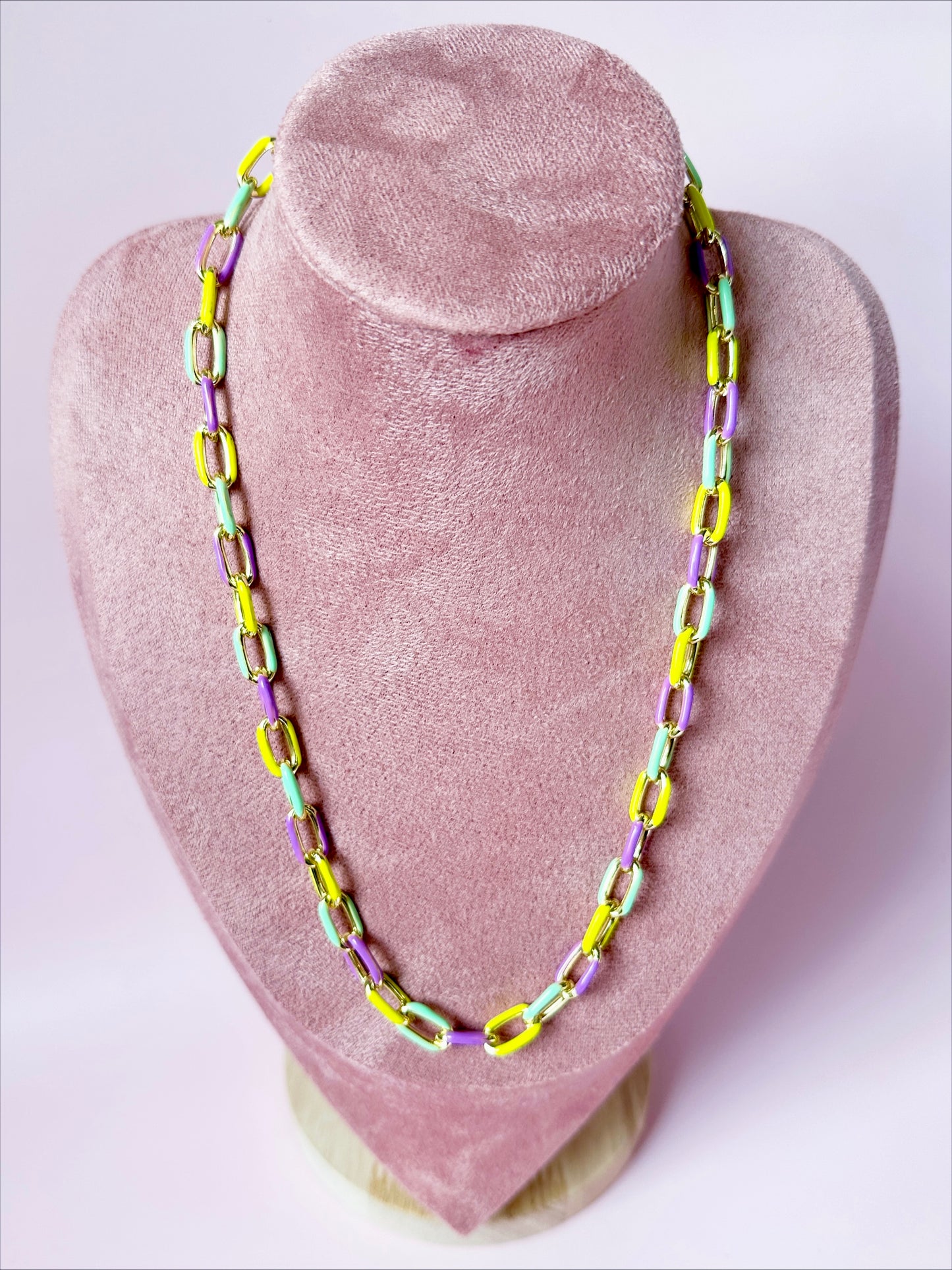 Pastel Mardi Gras Enamel Chain Necklace