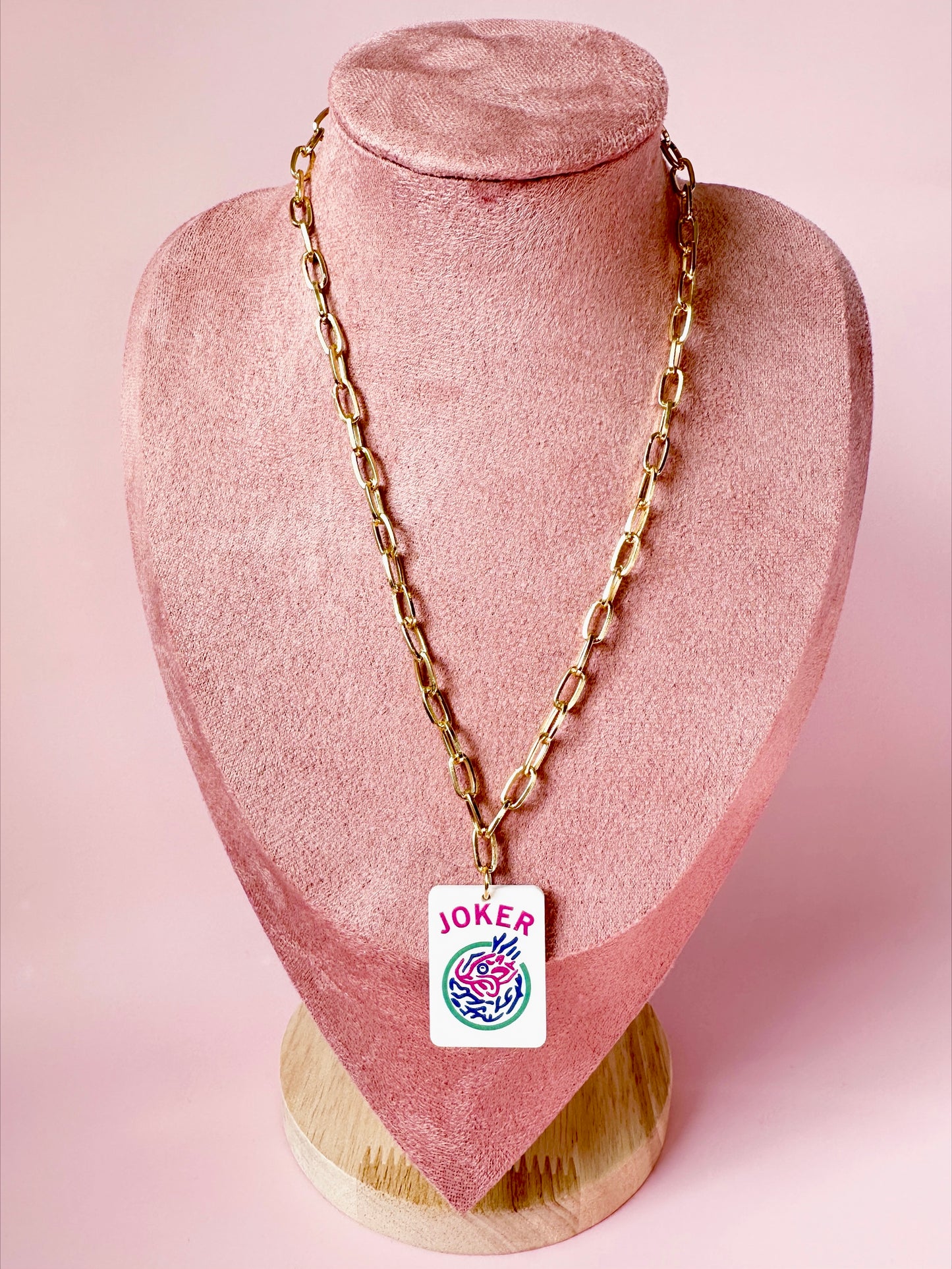 Joker Jewel Tone Mahjong Chain Necklace