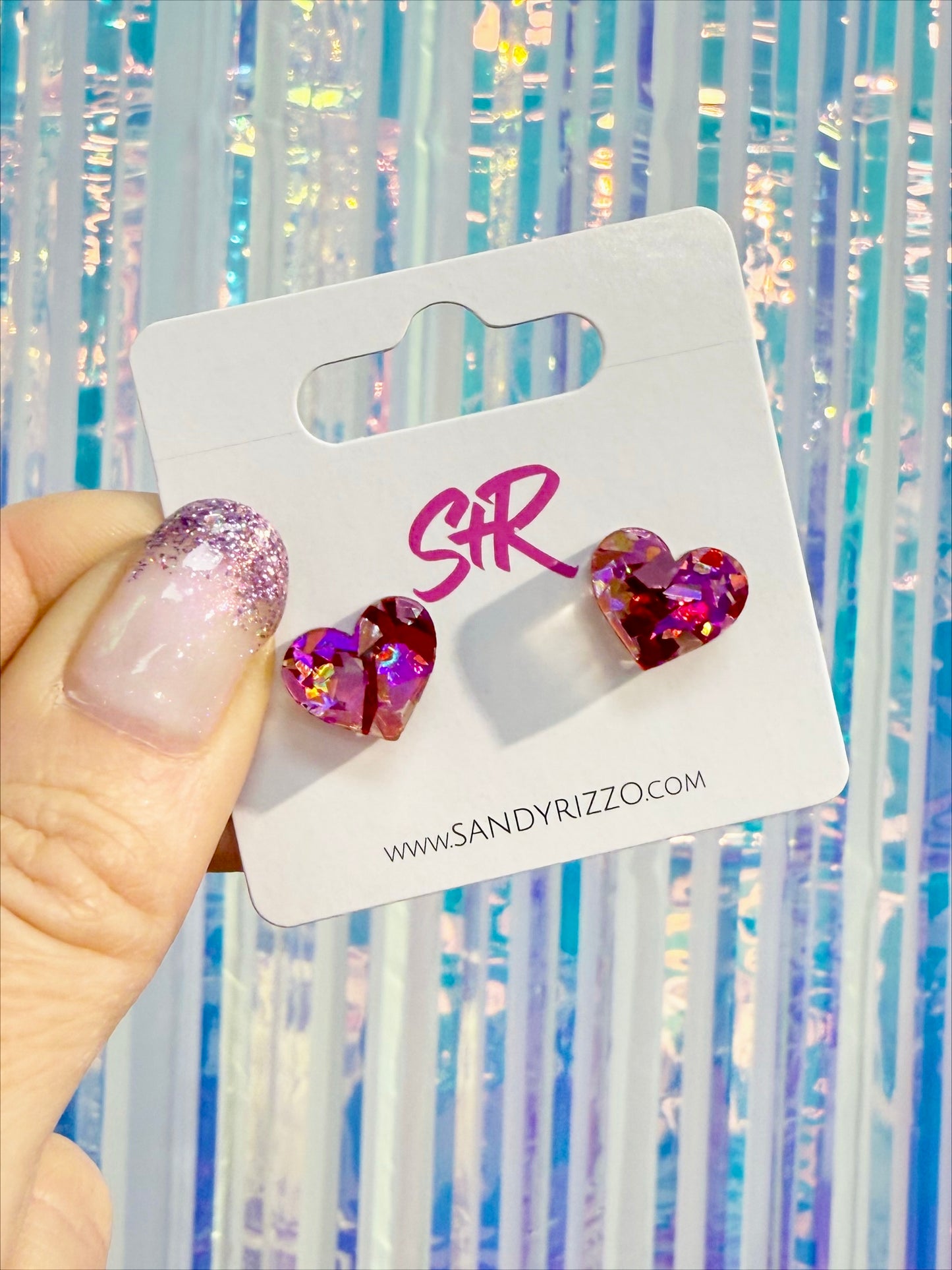 Pink Confetti Heart Stud