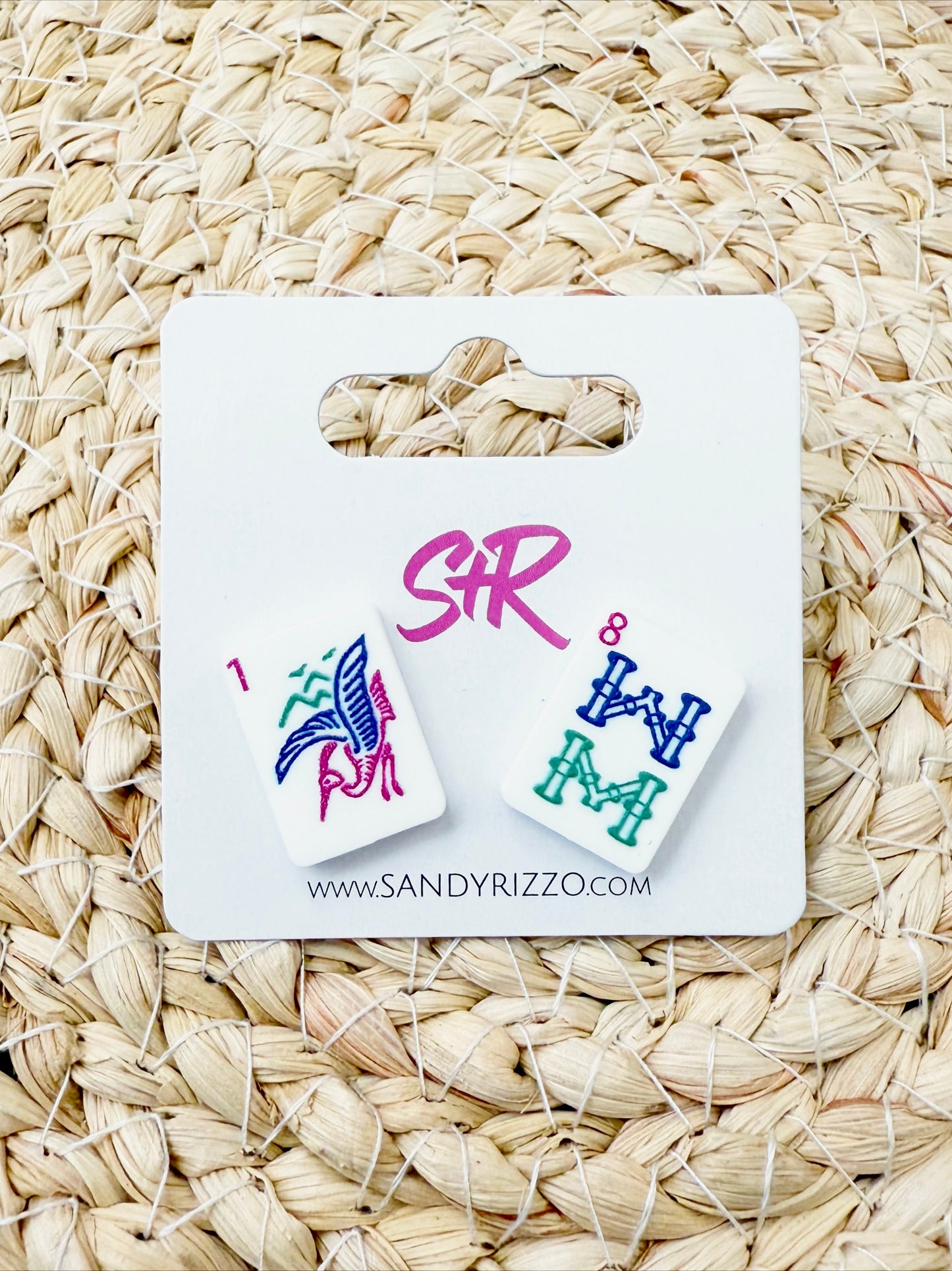 Bam Bird Jewel Tone Mahjong Stud