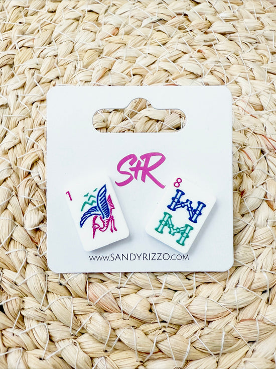 Bam Bird Jewel Tone Mahjong Stud