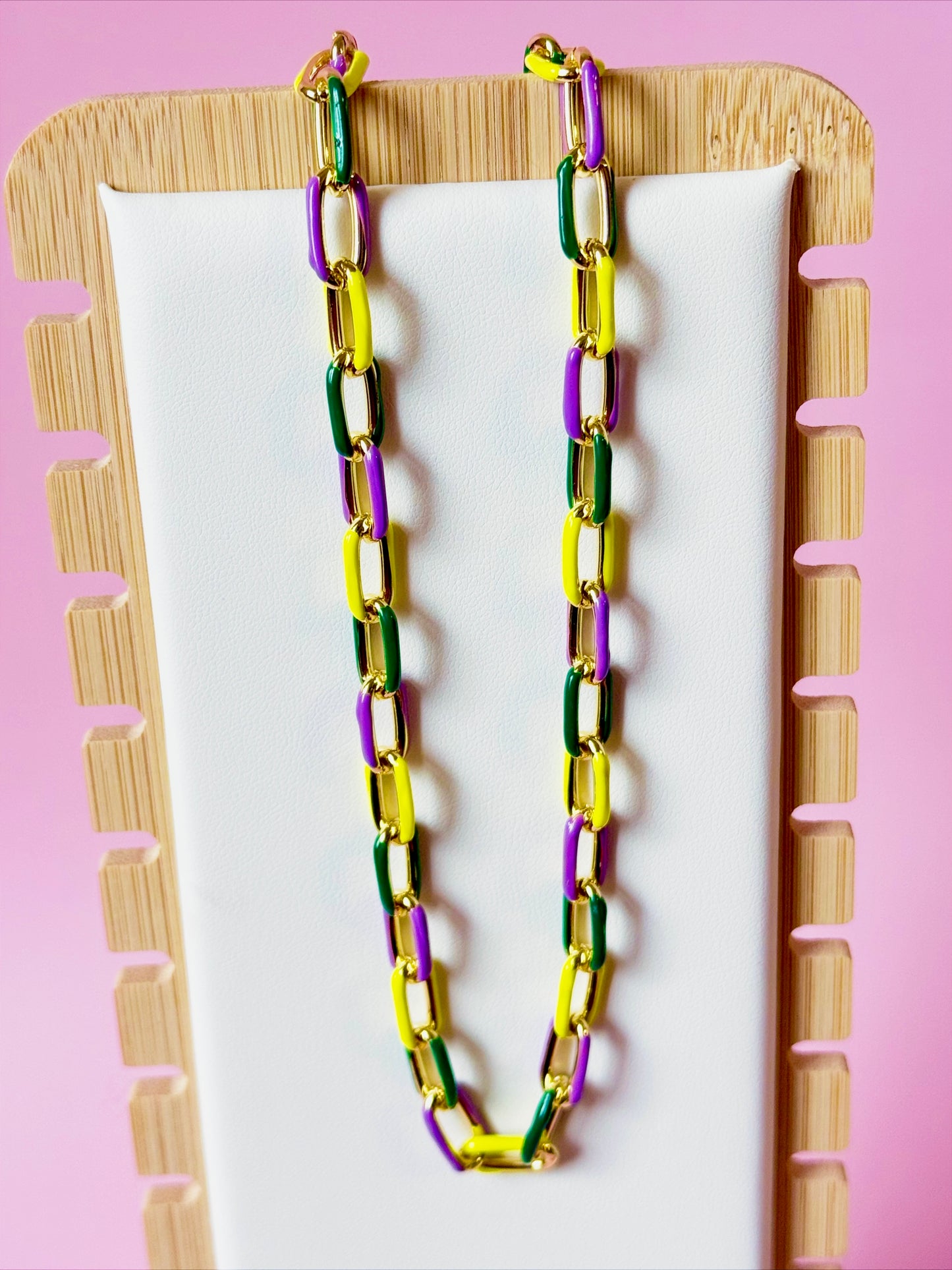 Traditional Mardi Gras Enamel Chain Necklace