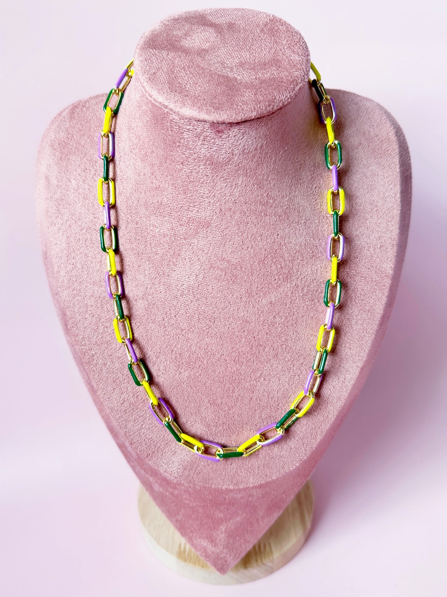 Traditional Mardi Gras Enamel Chain Necklace