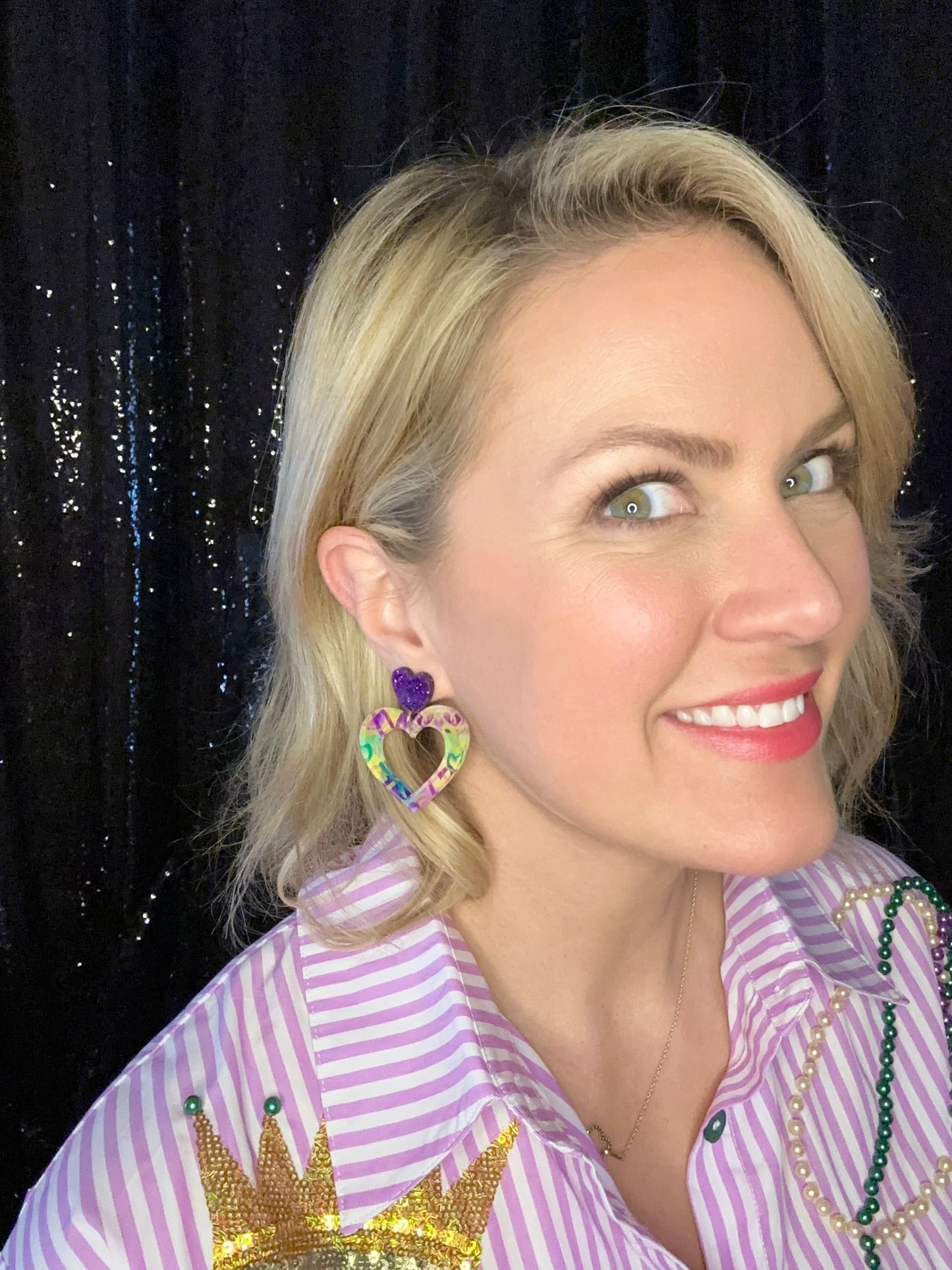 Mardi Gras Graffiti Heart Dangle