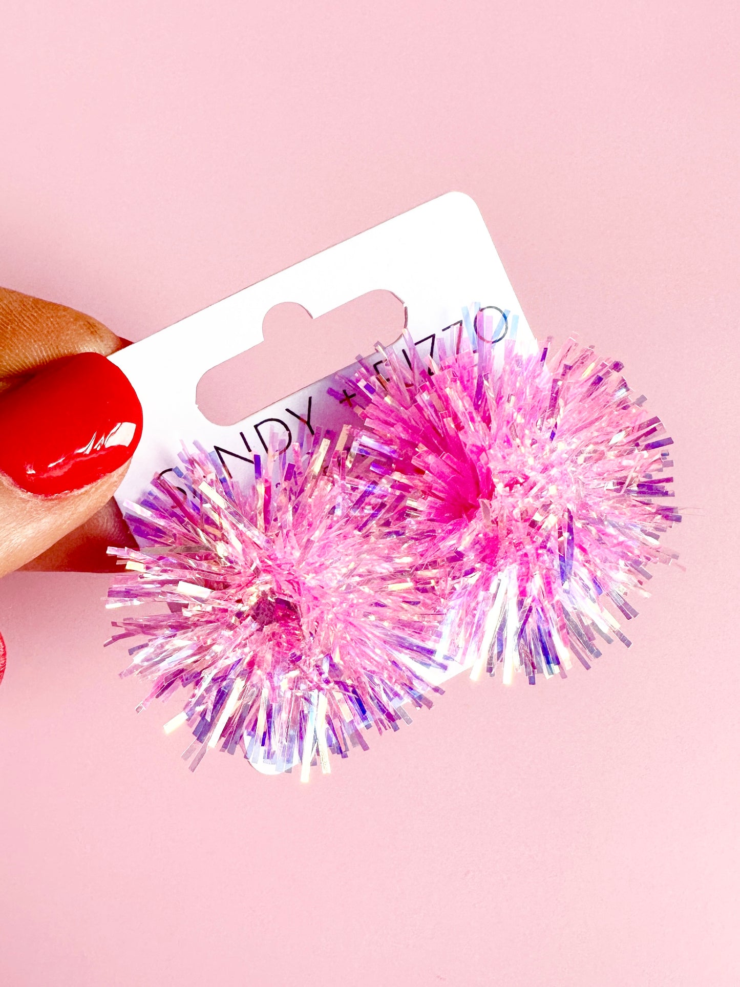 Pink Iridescent Pom stud