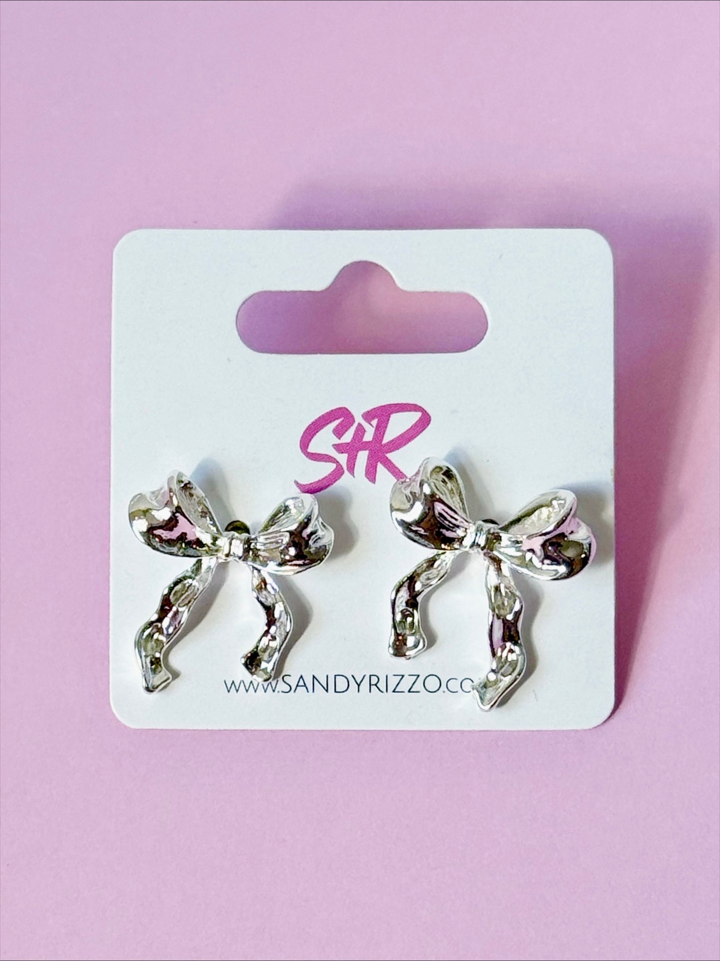 Silver Ribbon Bow Stud