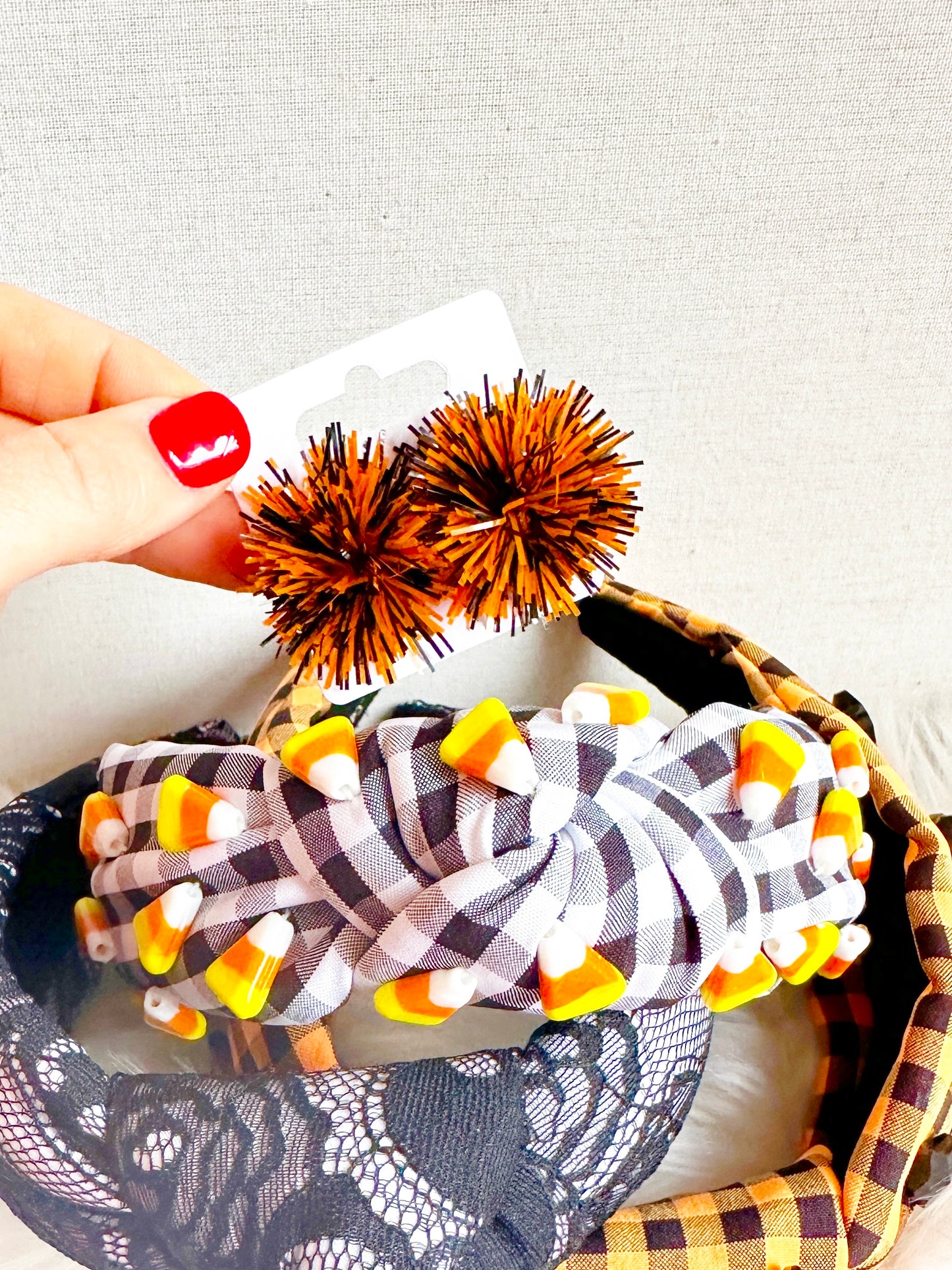 Orange and Black Party Pom Stud