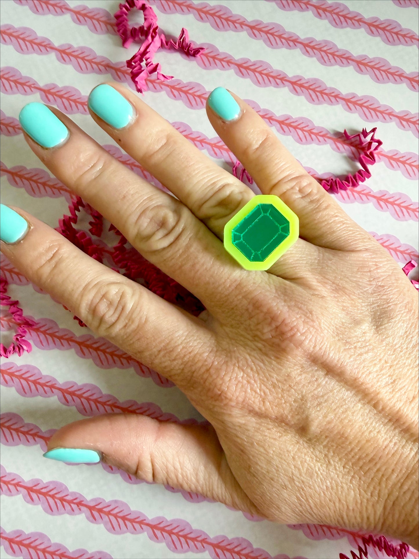 Acid Yellow and Green Gem Ring