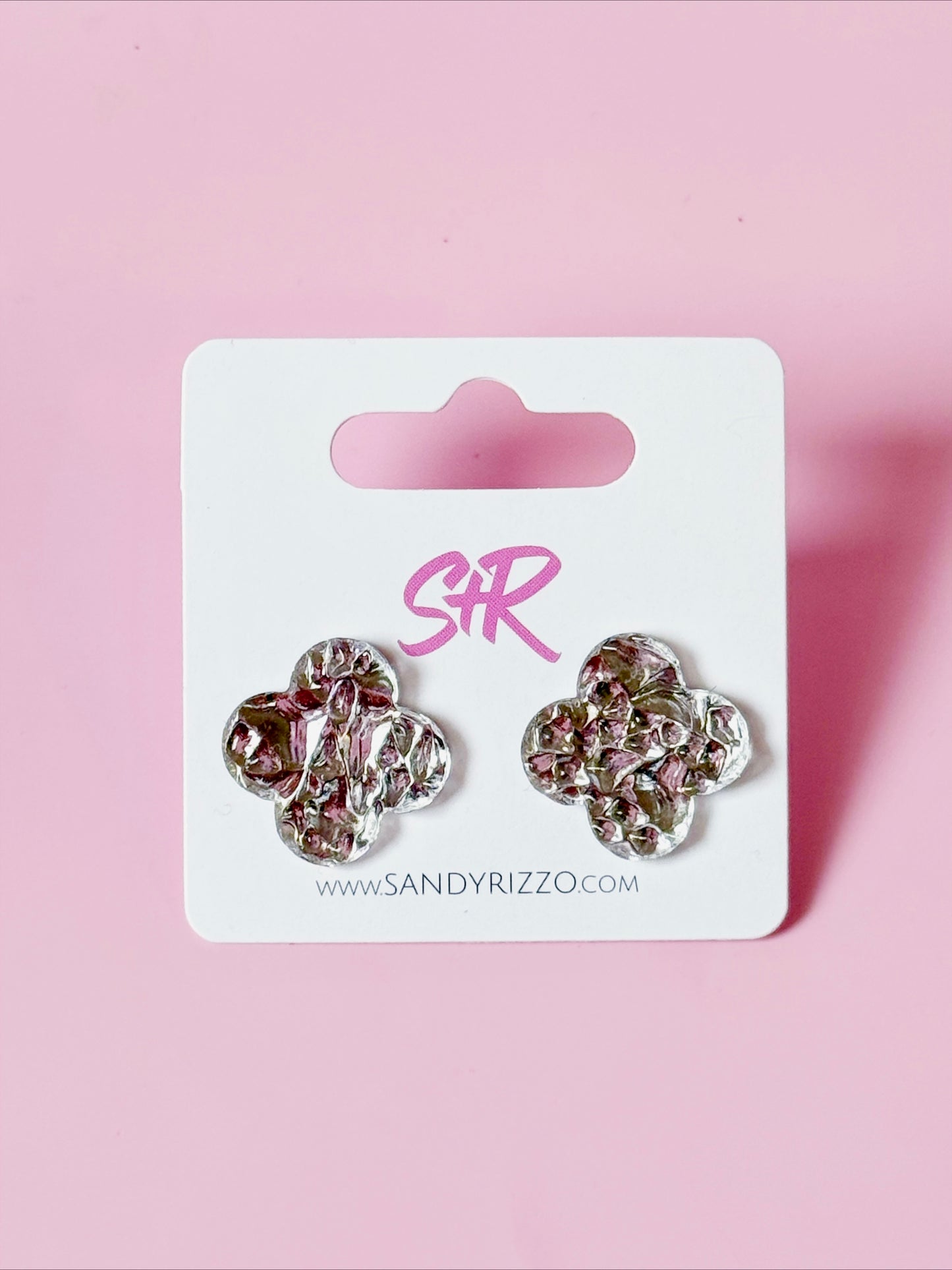 Silver Lamé Quatrefoil Stud