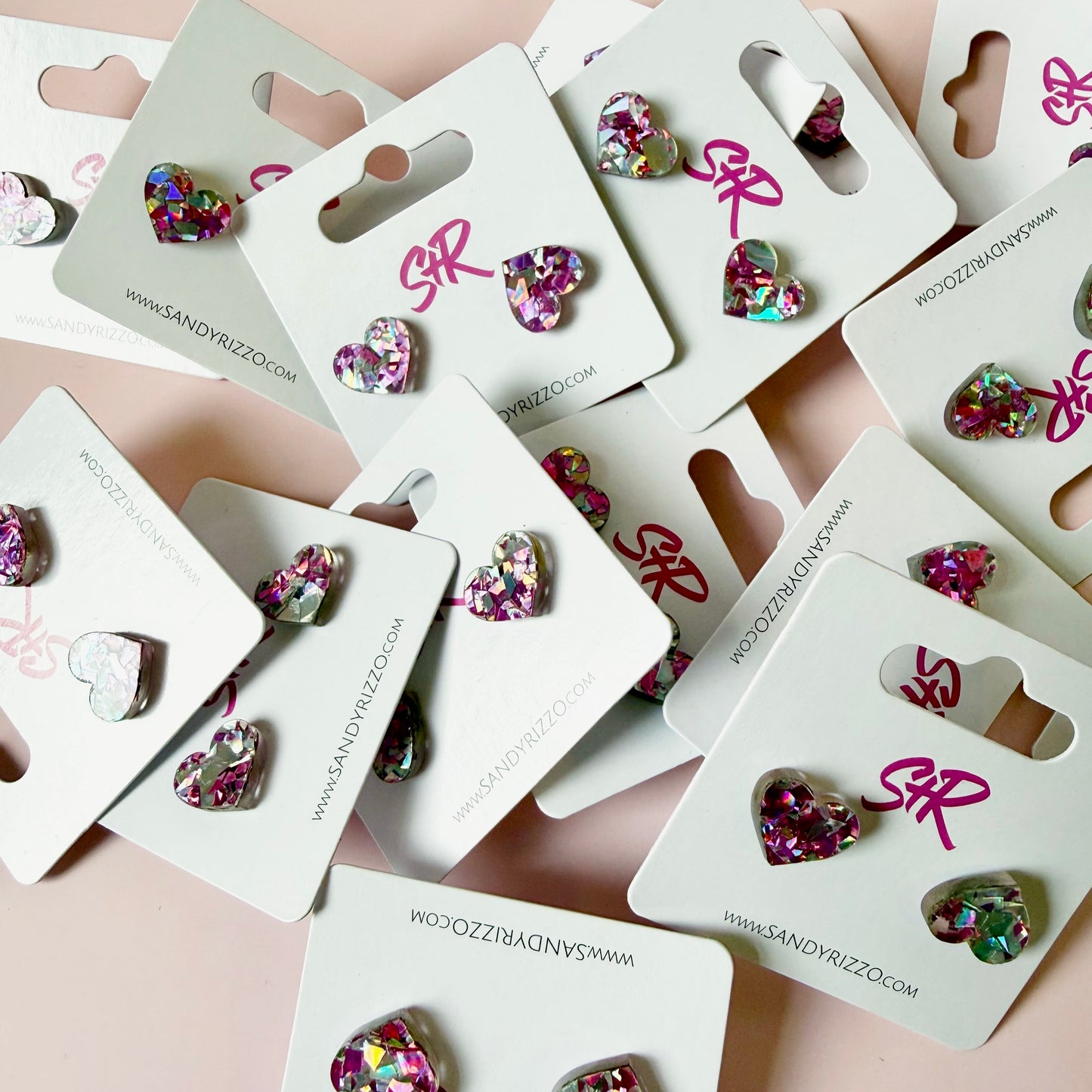 Pink and Silver Heart Stud