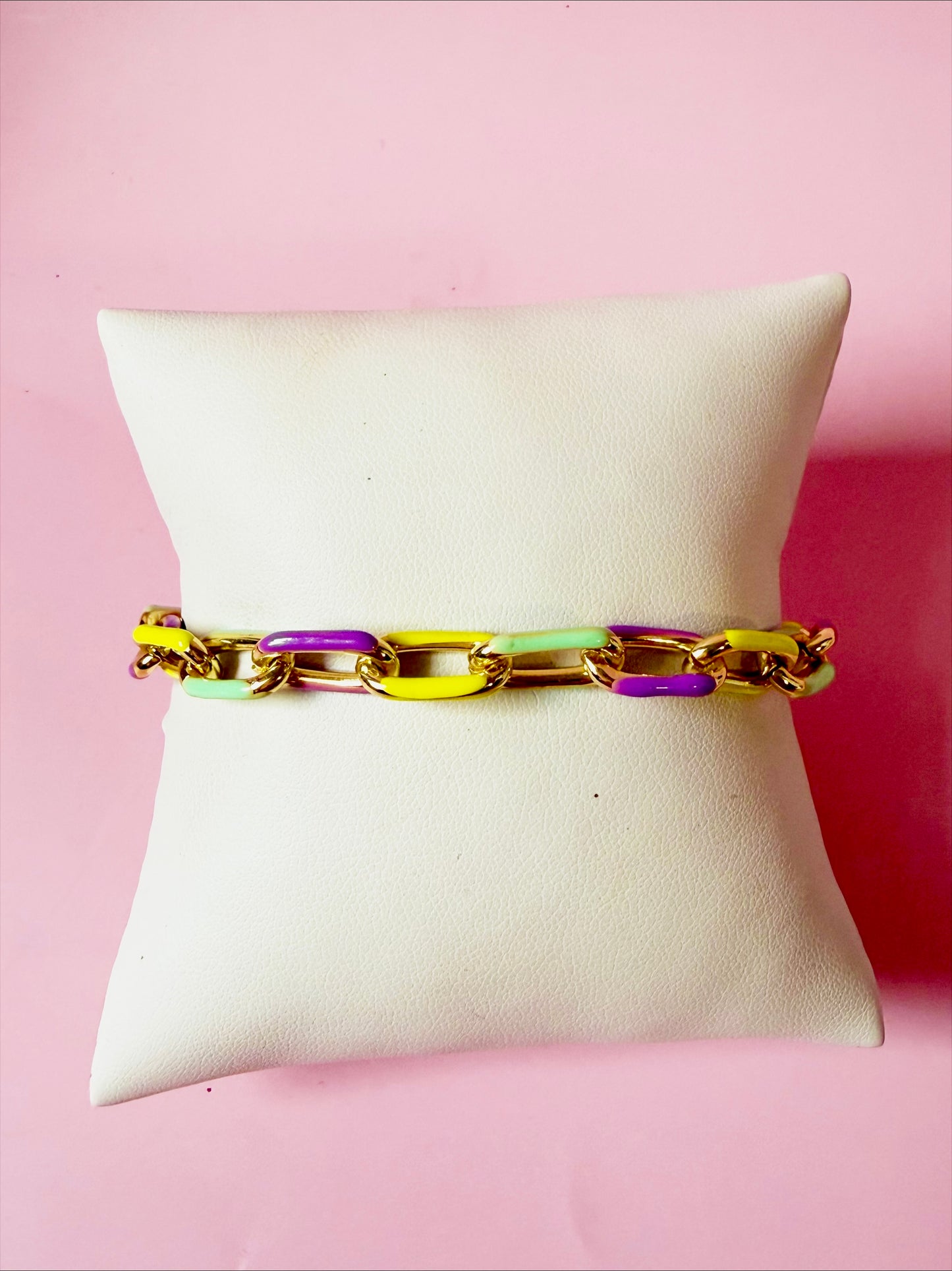 Pastel Mardi Gras Enamel Chain Bracelet
