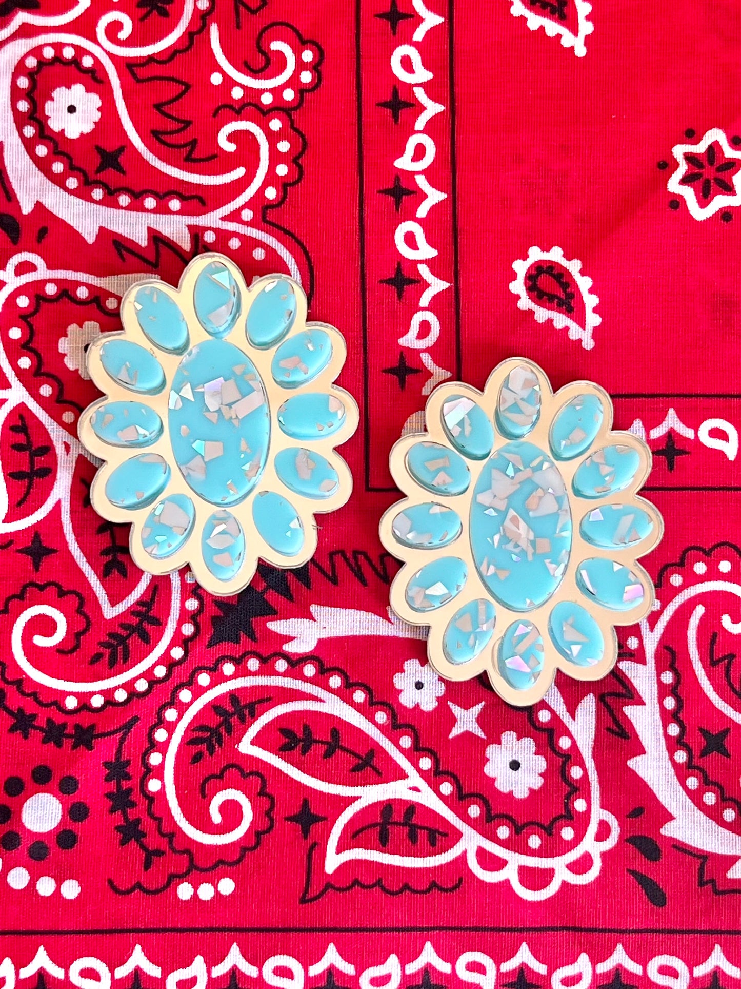 Turquoise & Silver Squash Blossom Earring