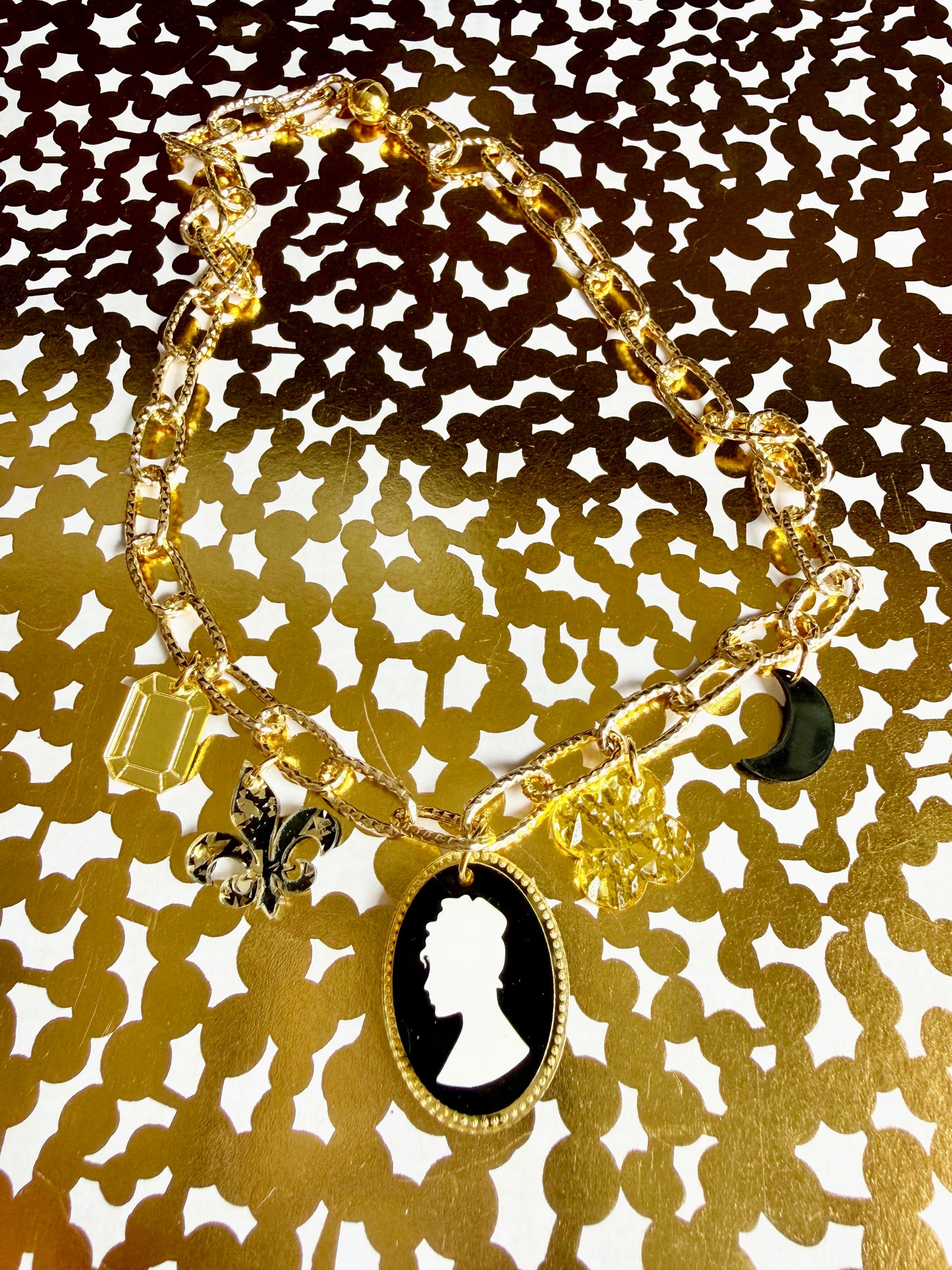 Black Cameo Charm Necklace