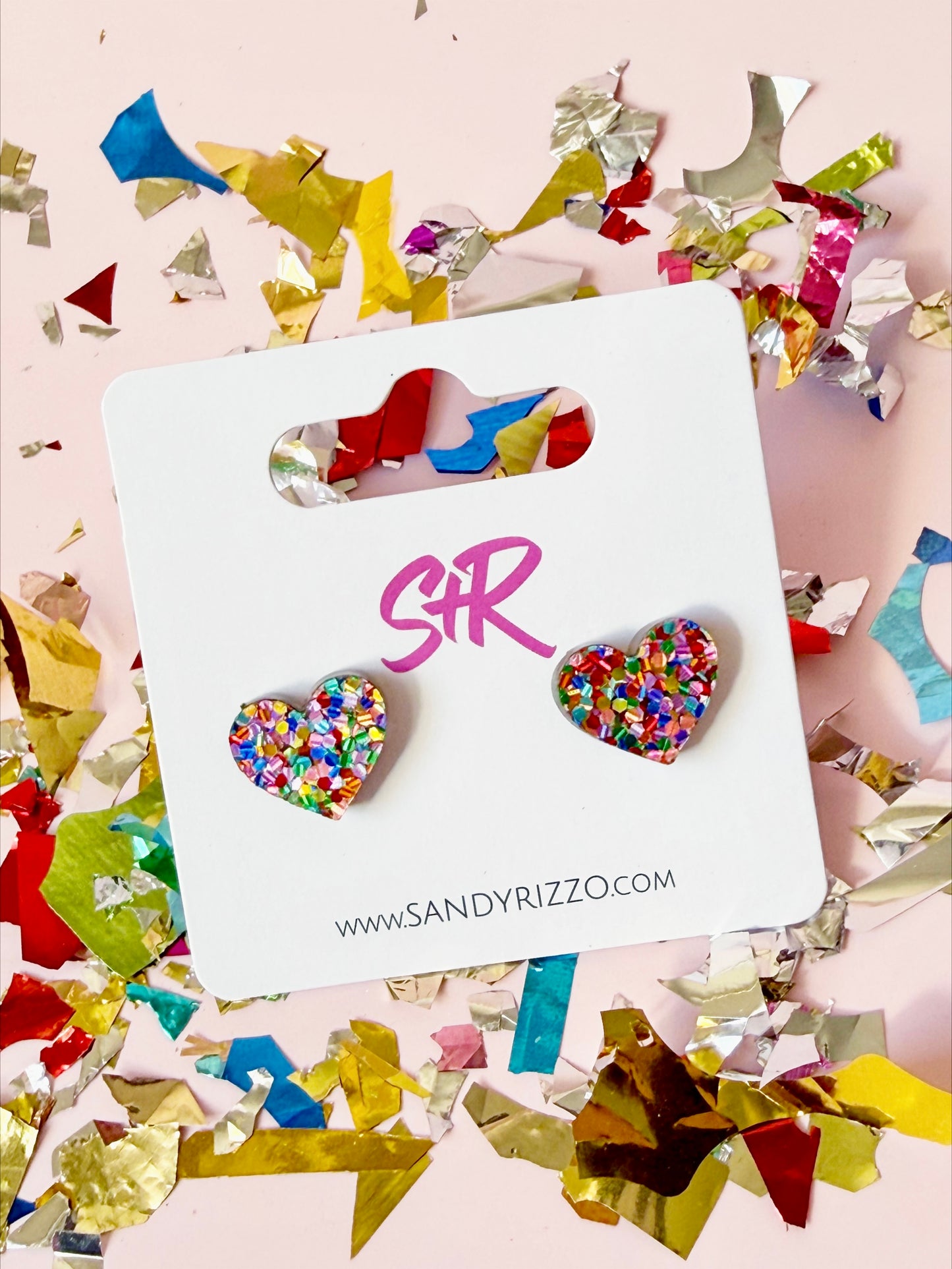 Confetti Dot Heart Stud