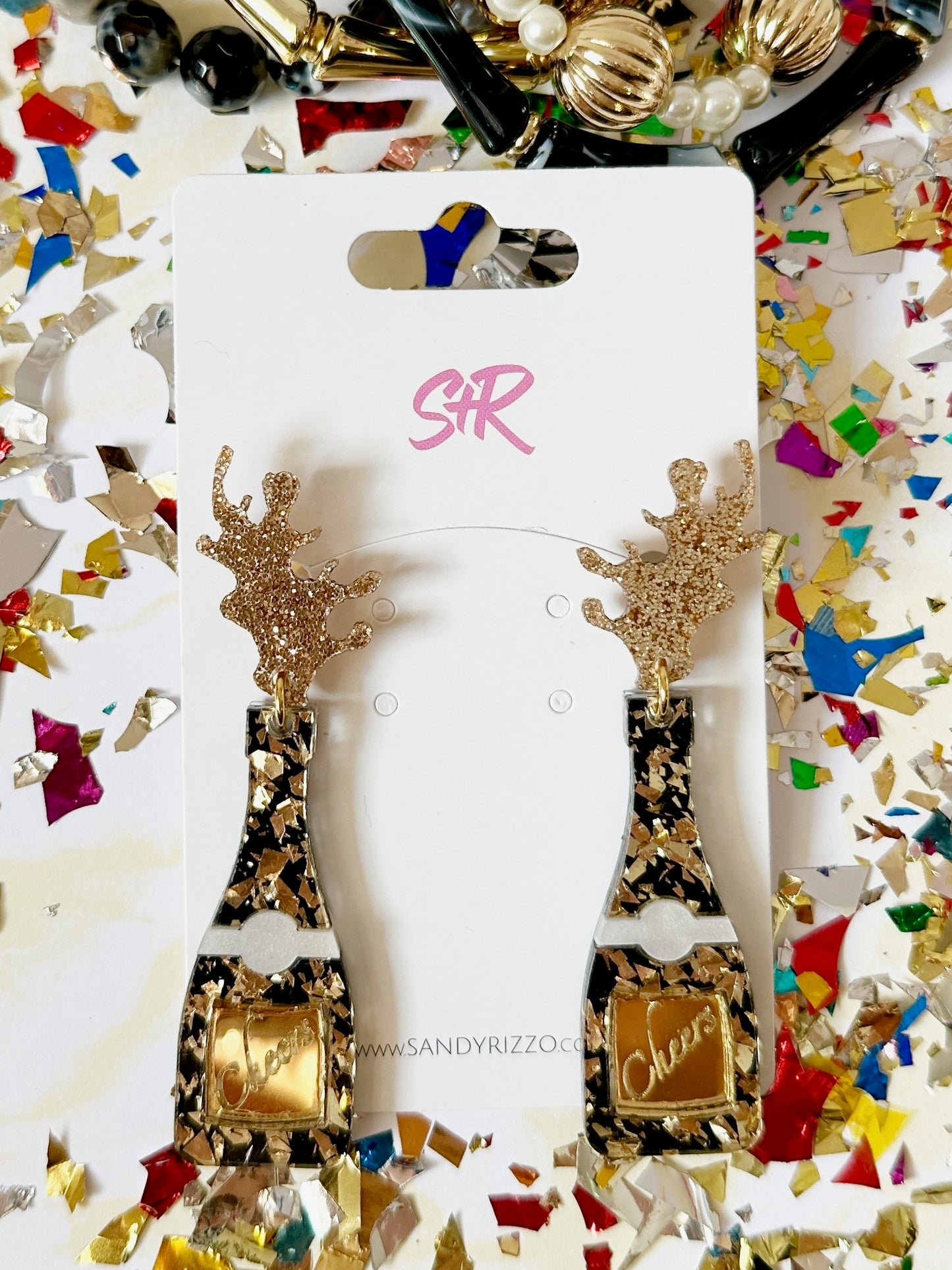 Black and Gold Confetti Champagne Bottle