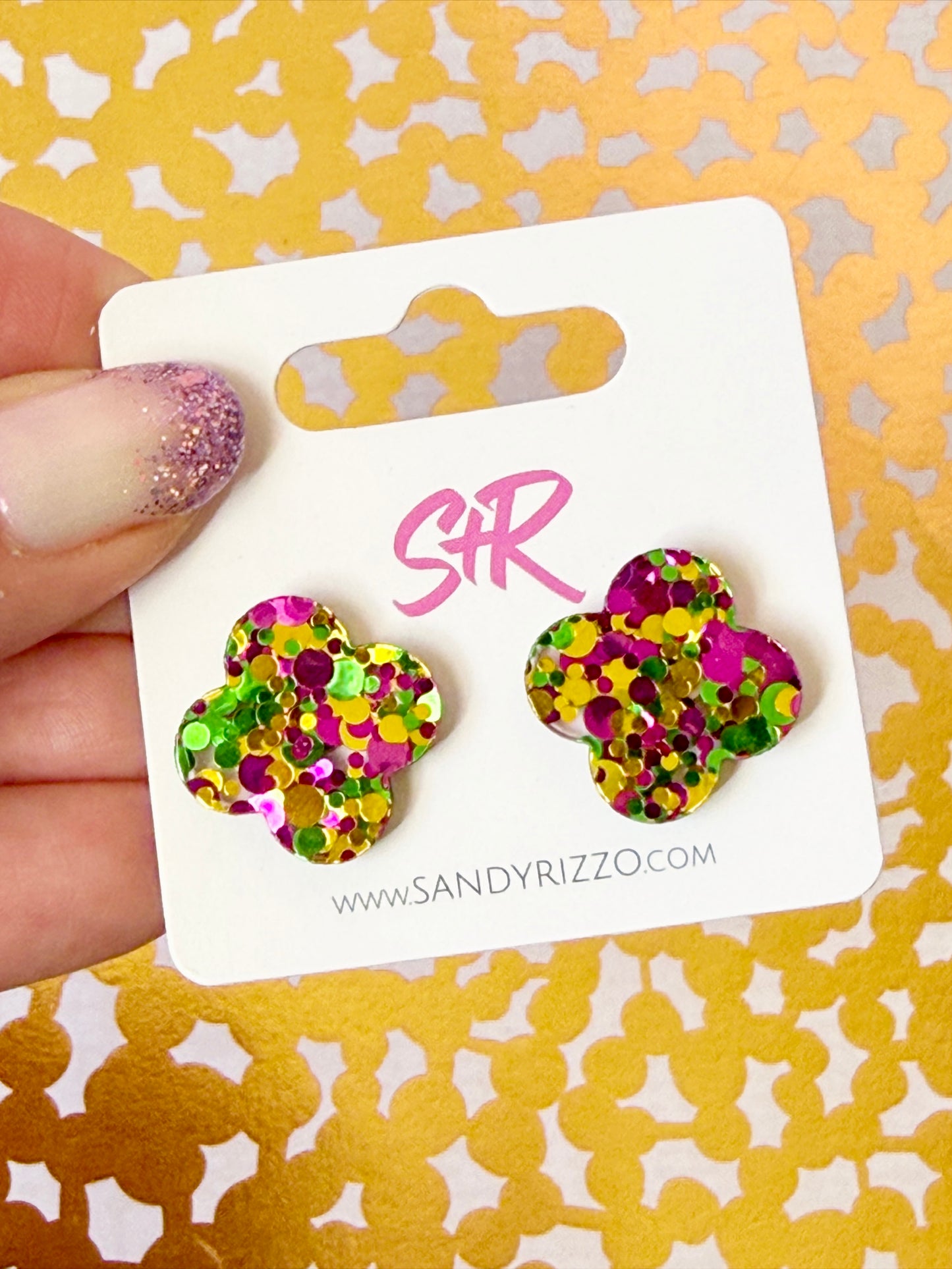 Mardi Gras Quatrefoil Stud