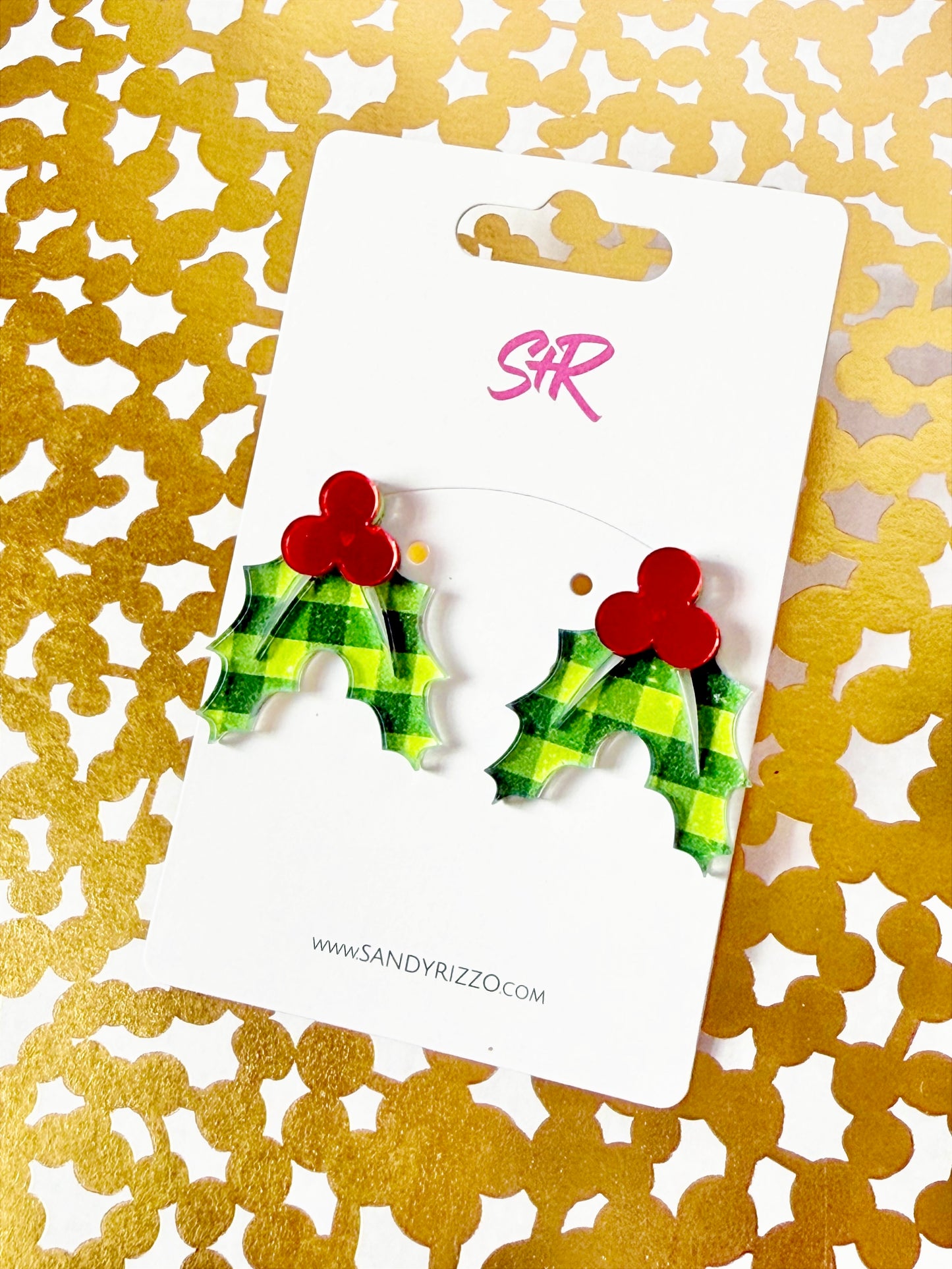 Green Plaid Holly Statement Stud