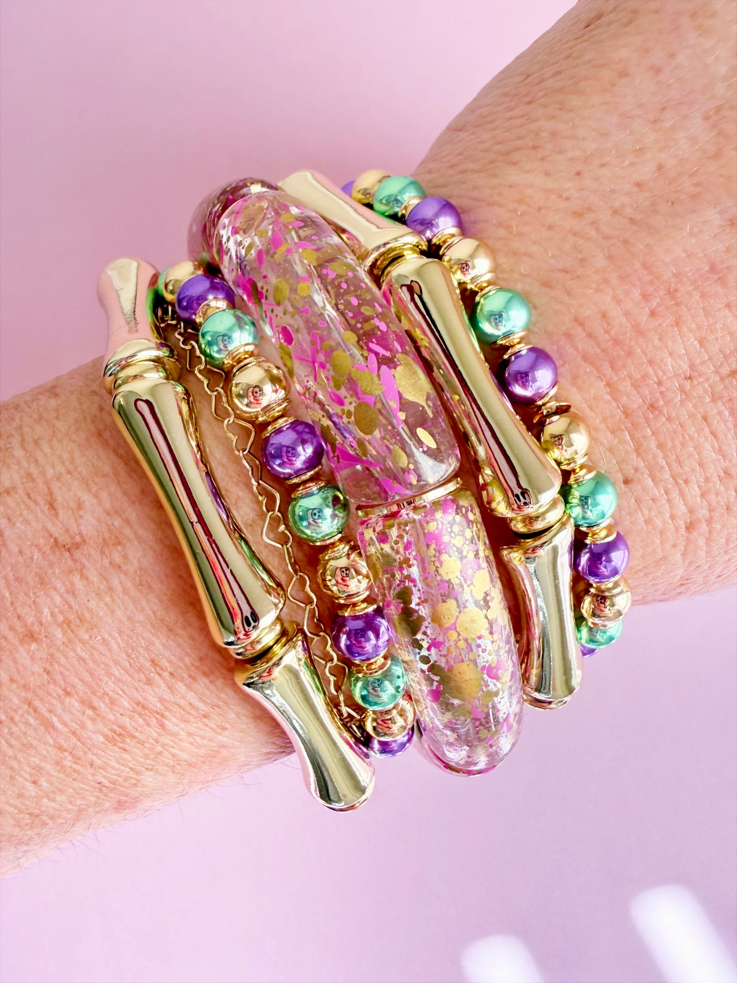 Purple and Gold Confetti Stretch Bracelet