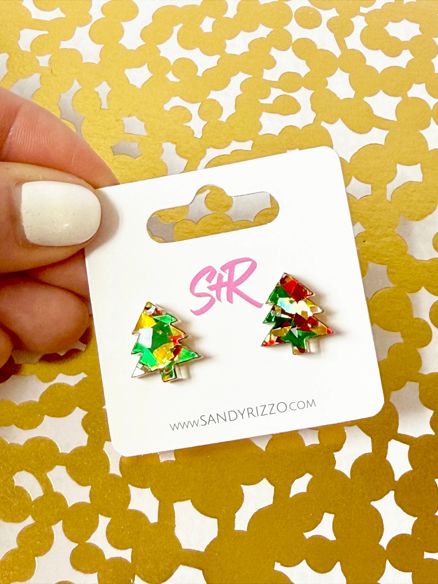 Traditional Confetti Christmas Tree Stud