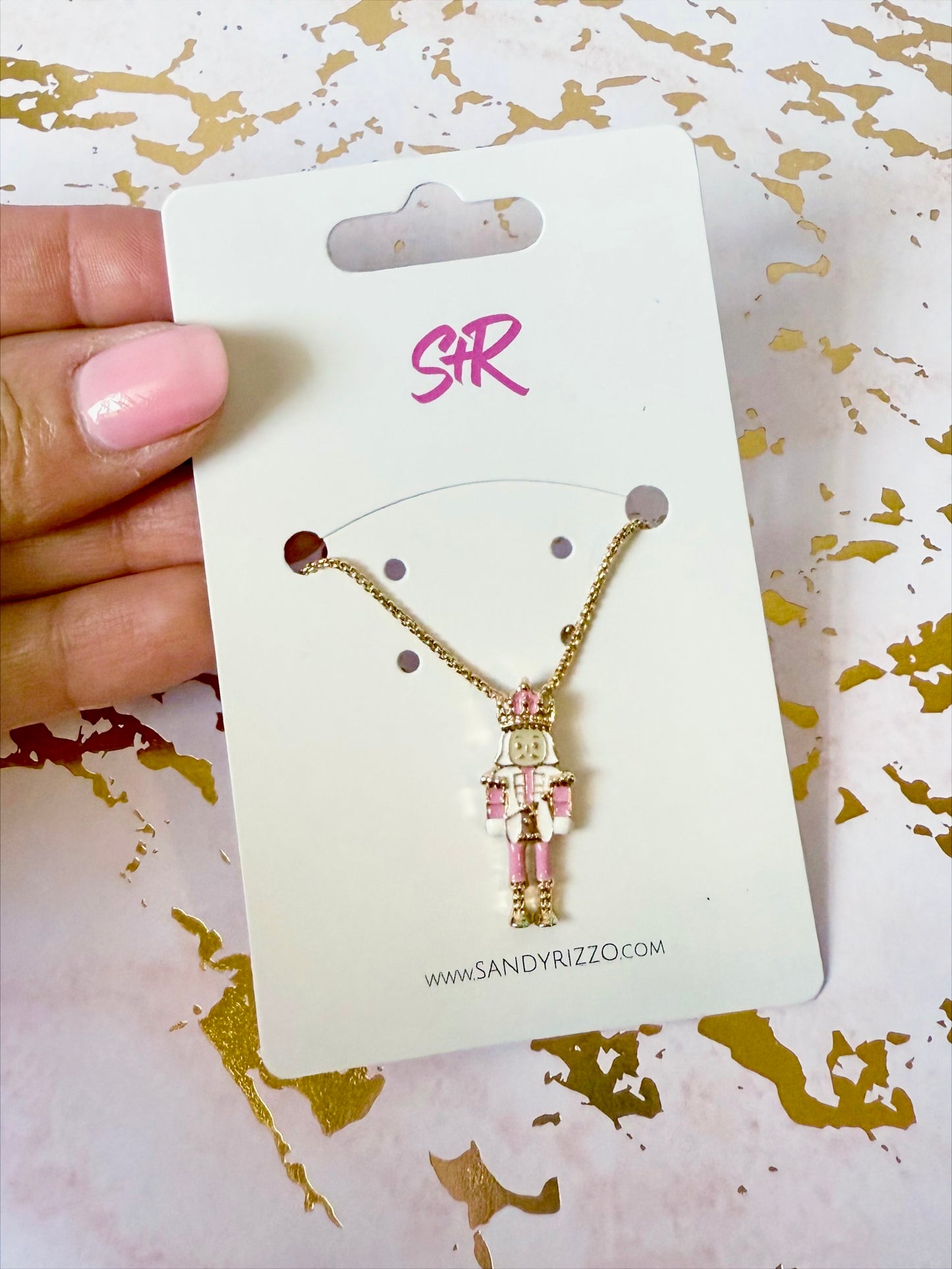 Pastel Pink Enamel Nutcracker Necklace