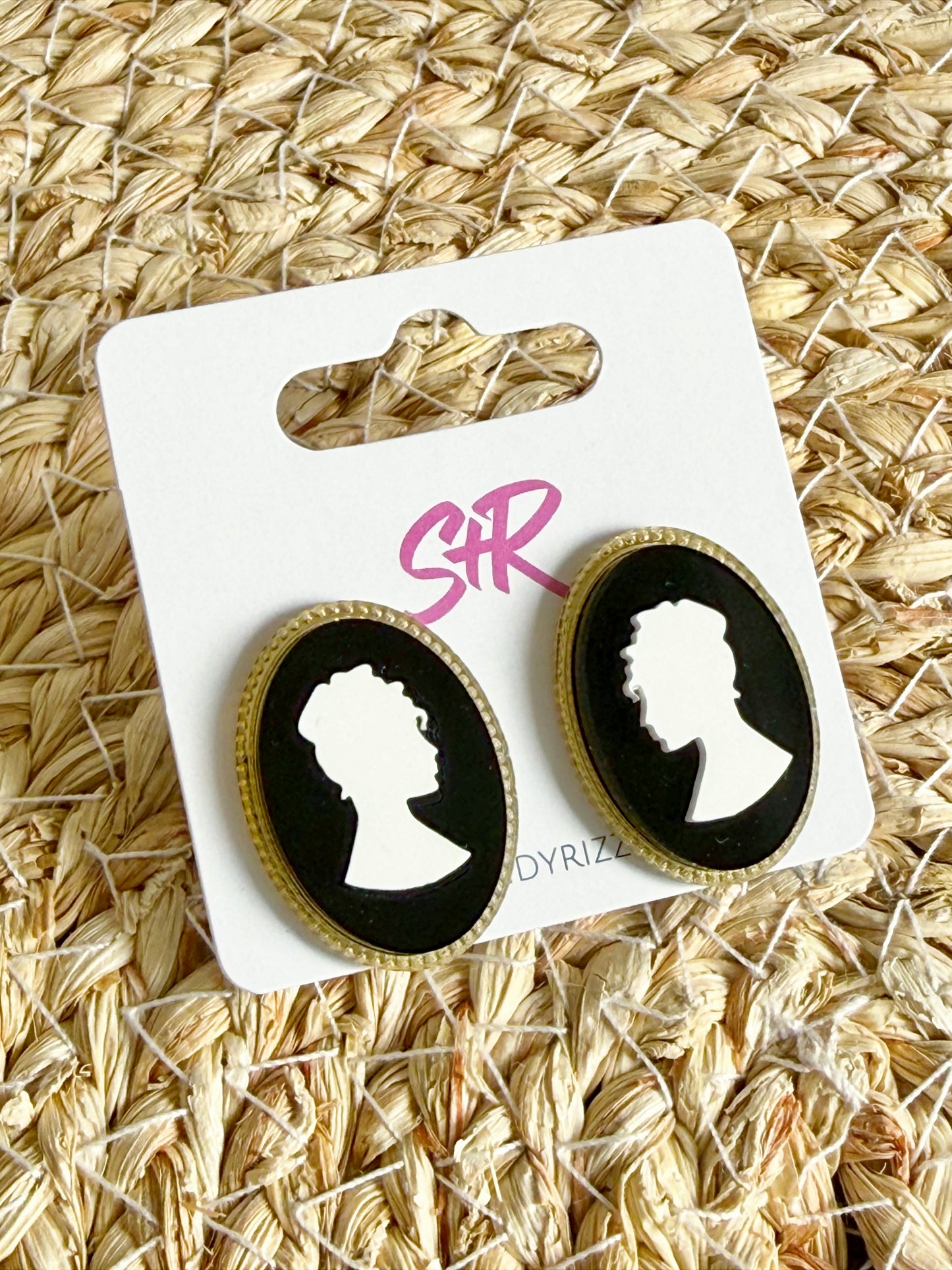 Black Cameo Statement Stud