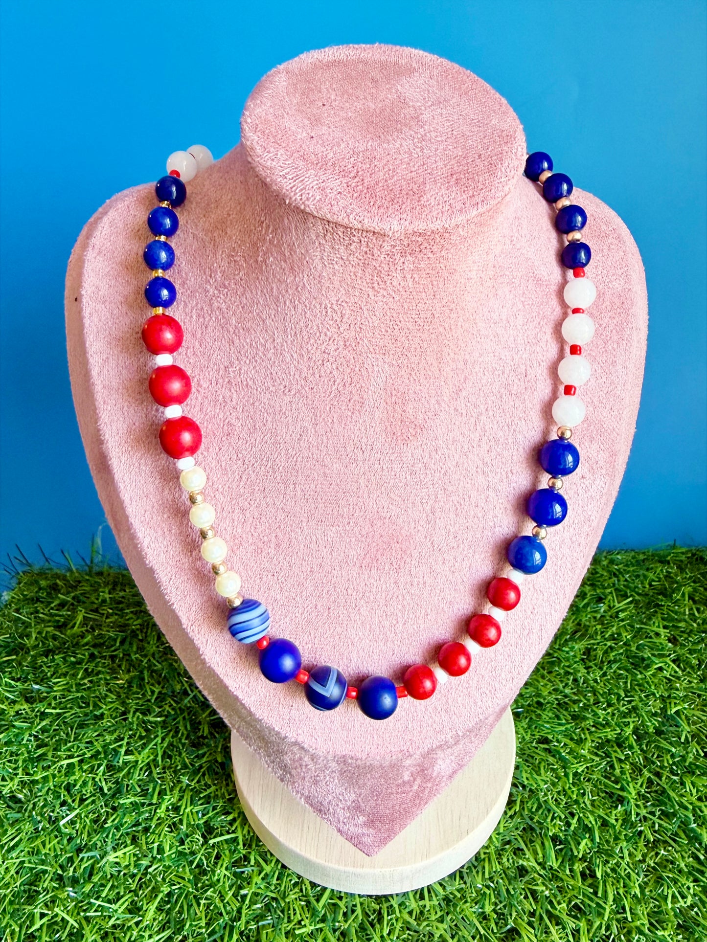 Red and Blue Beaded Necklace