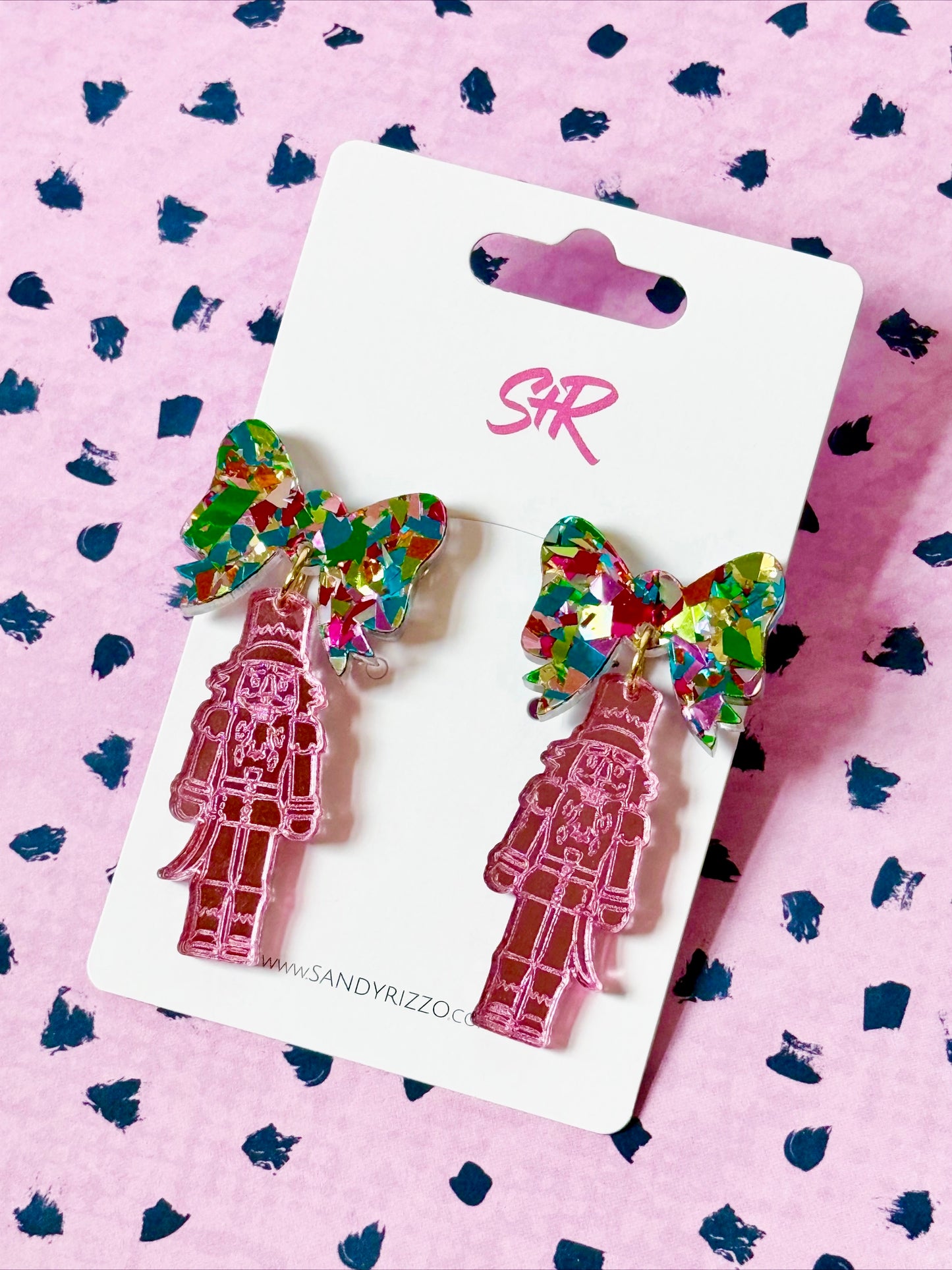 Pink Nutcracker with Electric Confetti Bow