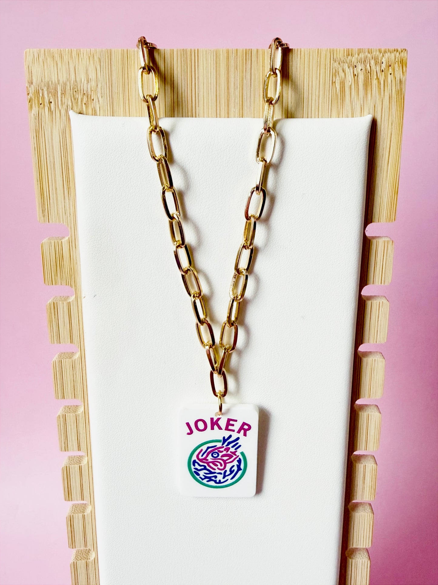 Joker Jewel Tone Mahjong Chain Necklace
